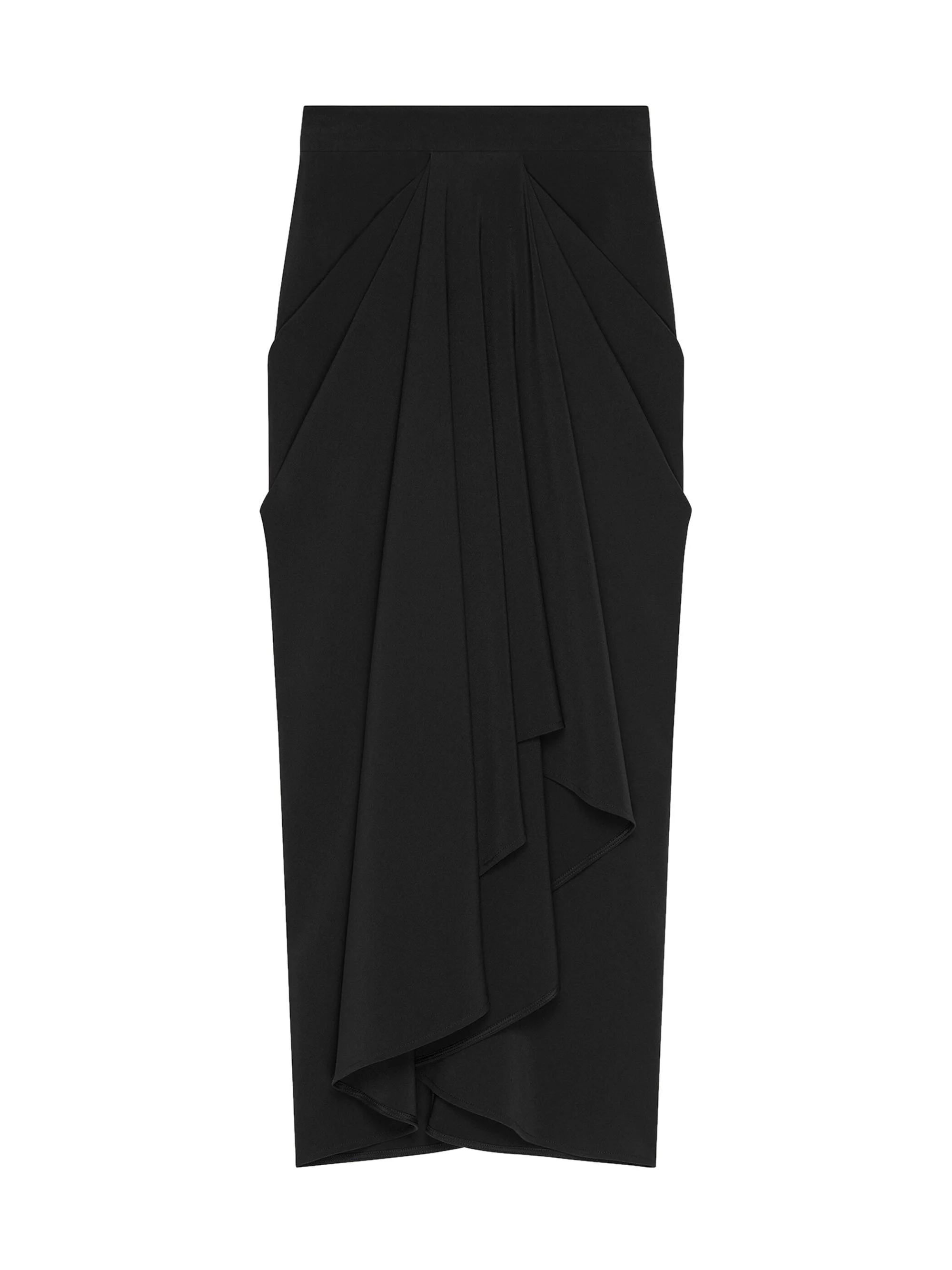 Women's Draped Midi Skirt in Crepe Cady - Black - 1