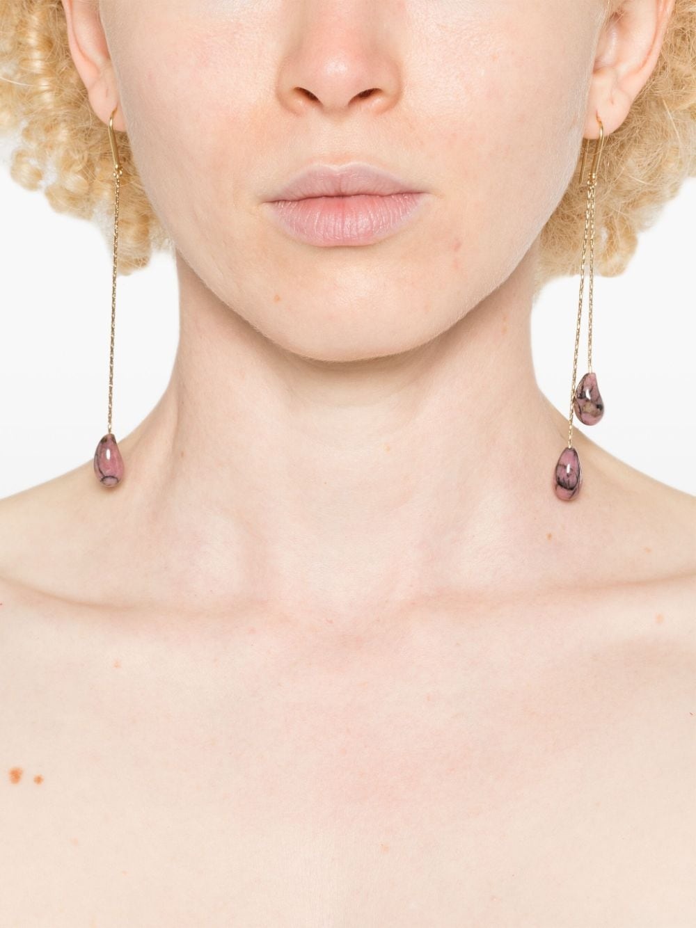 stone-pendant dangle earrings - 2