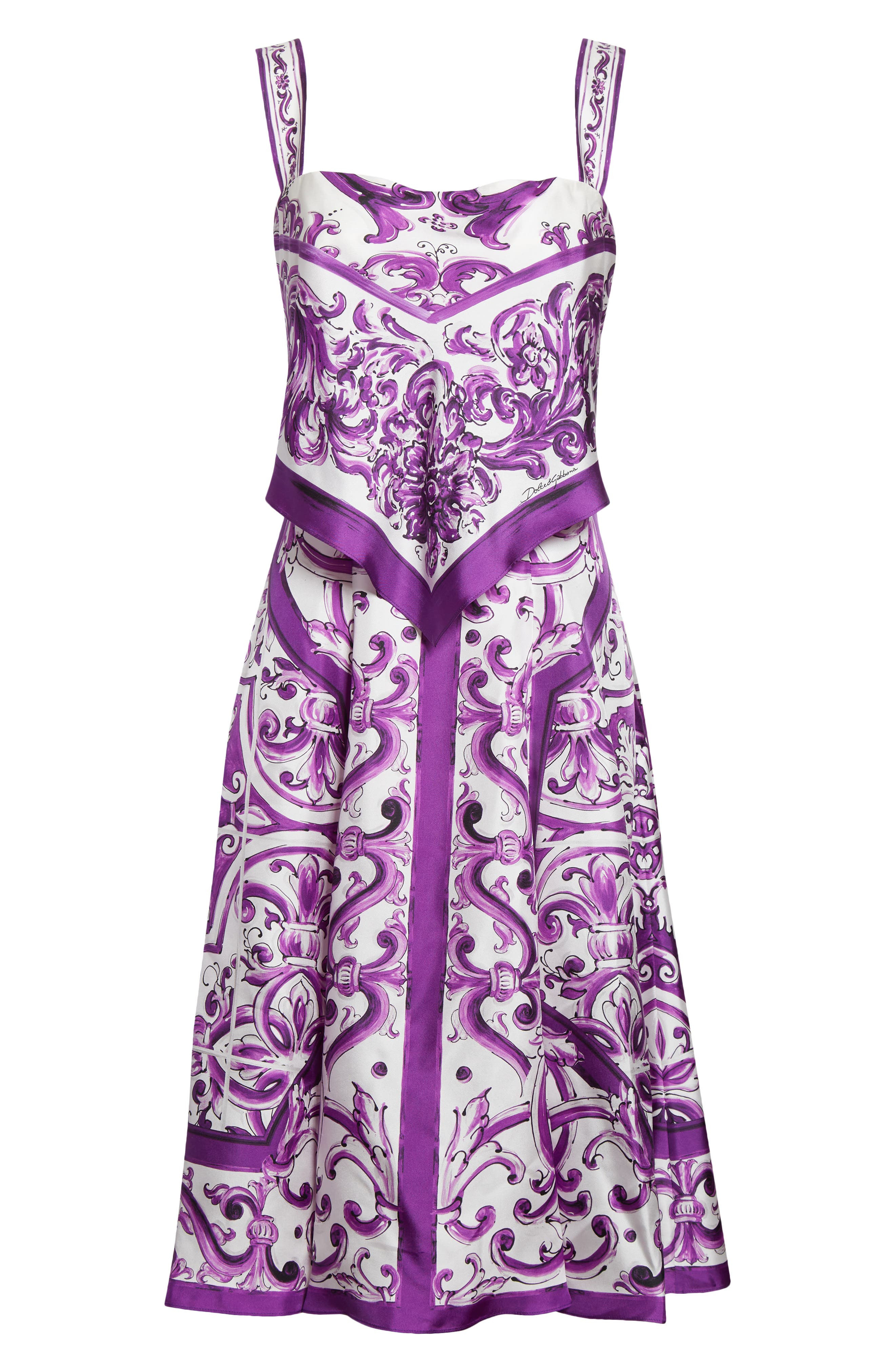 Dolce&Gabbana Majolica Silk Midi Dress in Hp5Dq Mix Maiolica L Viola at Nordstrom - 5