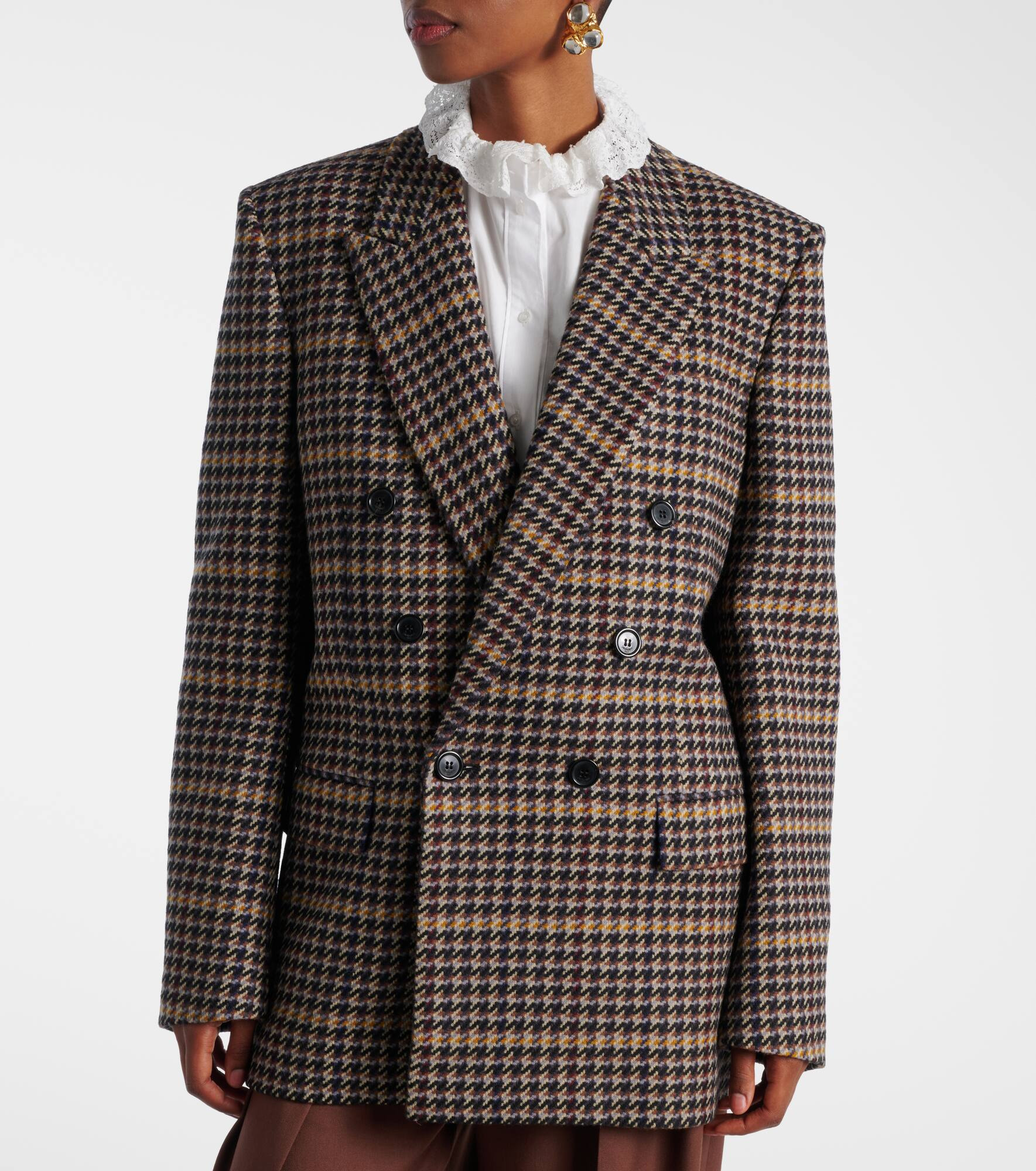 Checked double-breasted wool blazer - 6
