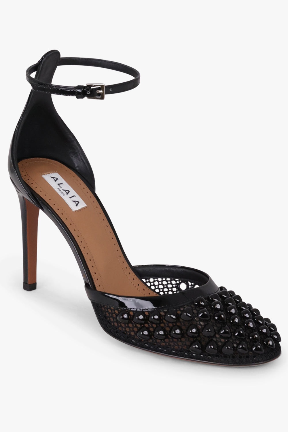 STUD FISHNET MESH 90MM POINTED PUMP | BLACK - 1