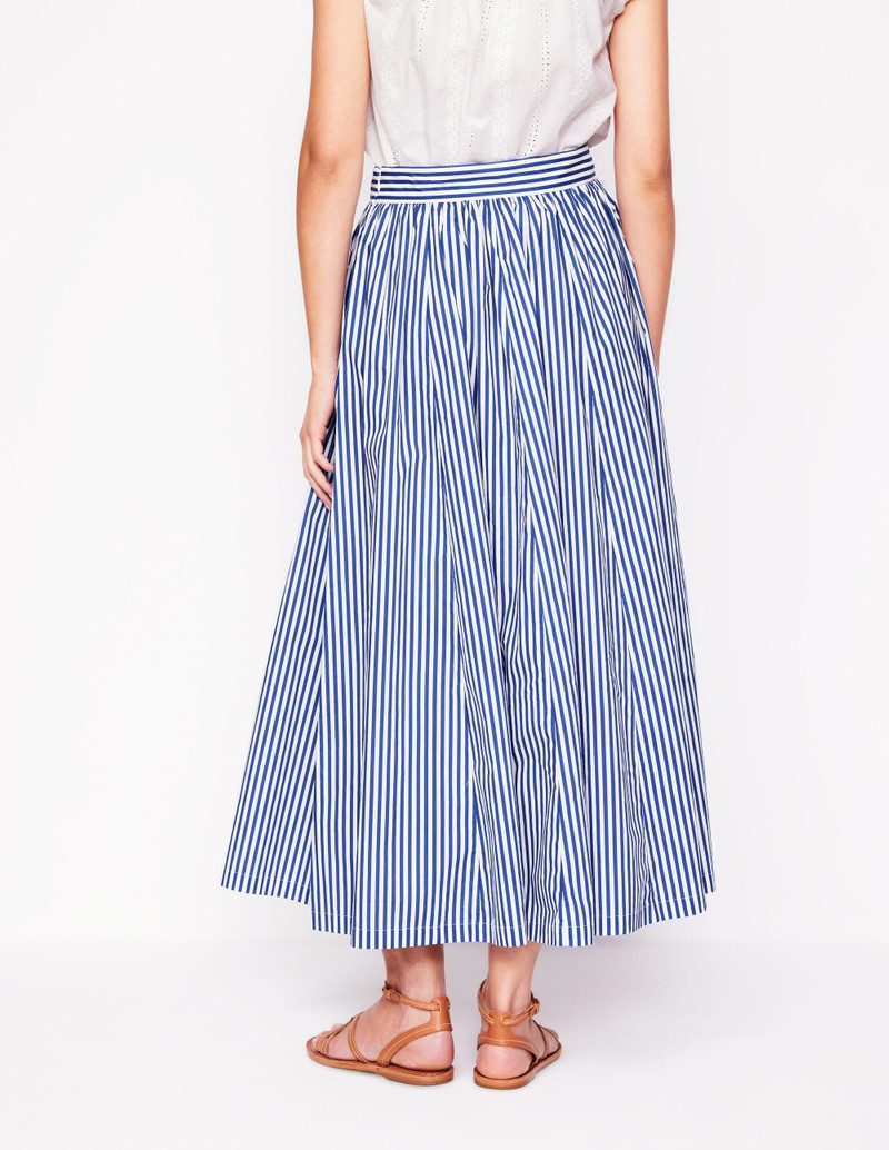 Full Poplin Maxi Skirt-Kingfisher Blue, Fine Stripe 4
