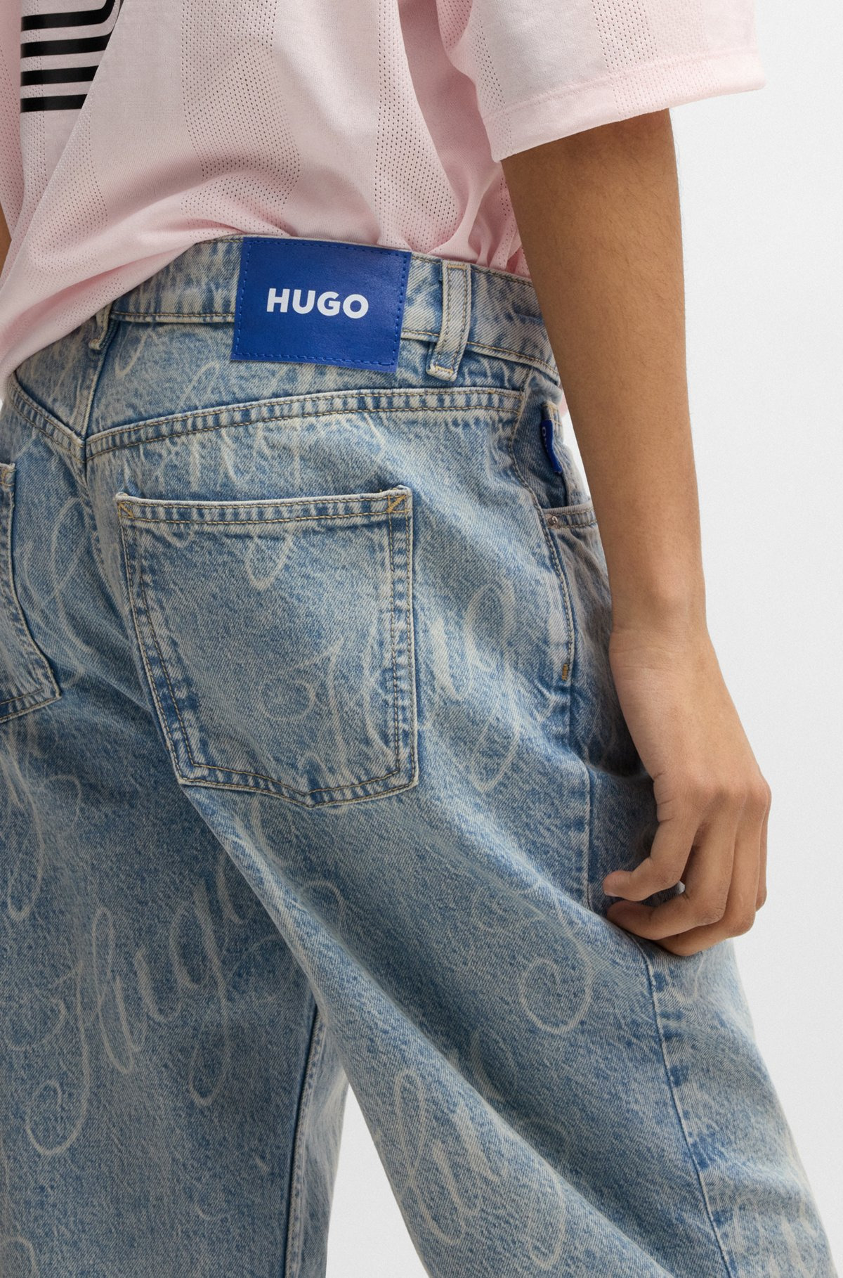 STRAIGHT-FIT JEANS IN BLUE DENIM WITH PRINTED LOGOS - 5