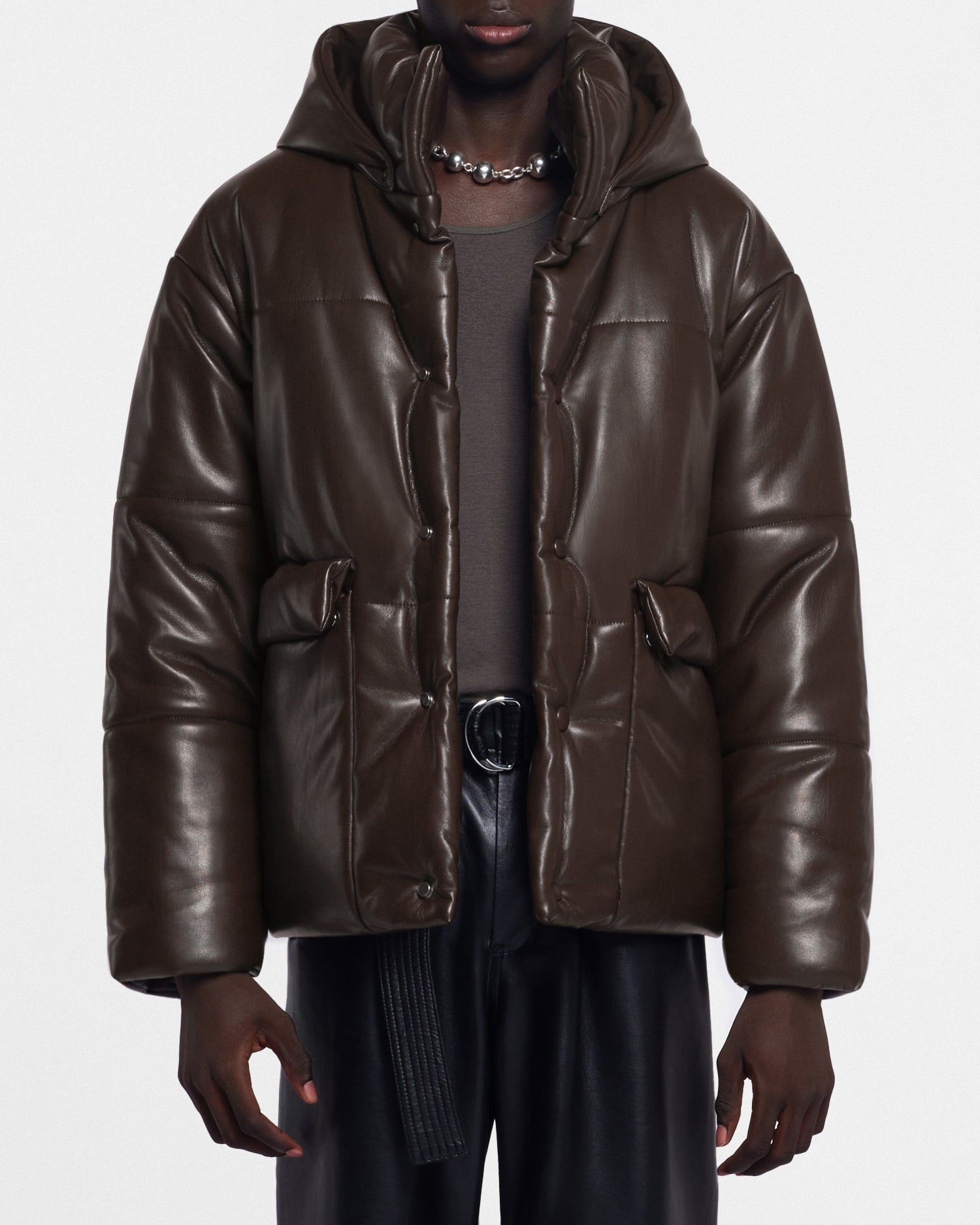 Okobor™ Alt-Leather Hooded Puffer - 1