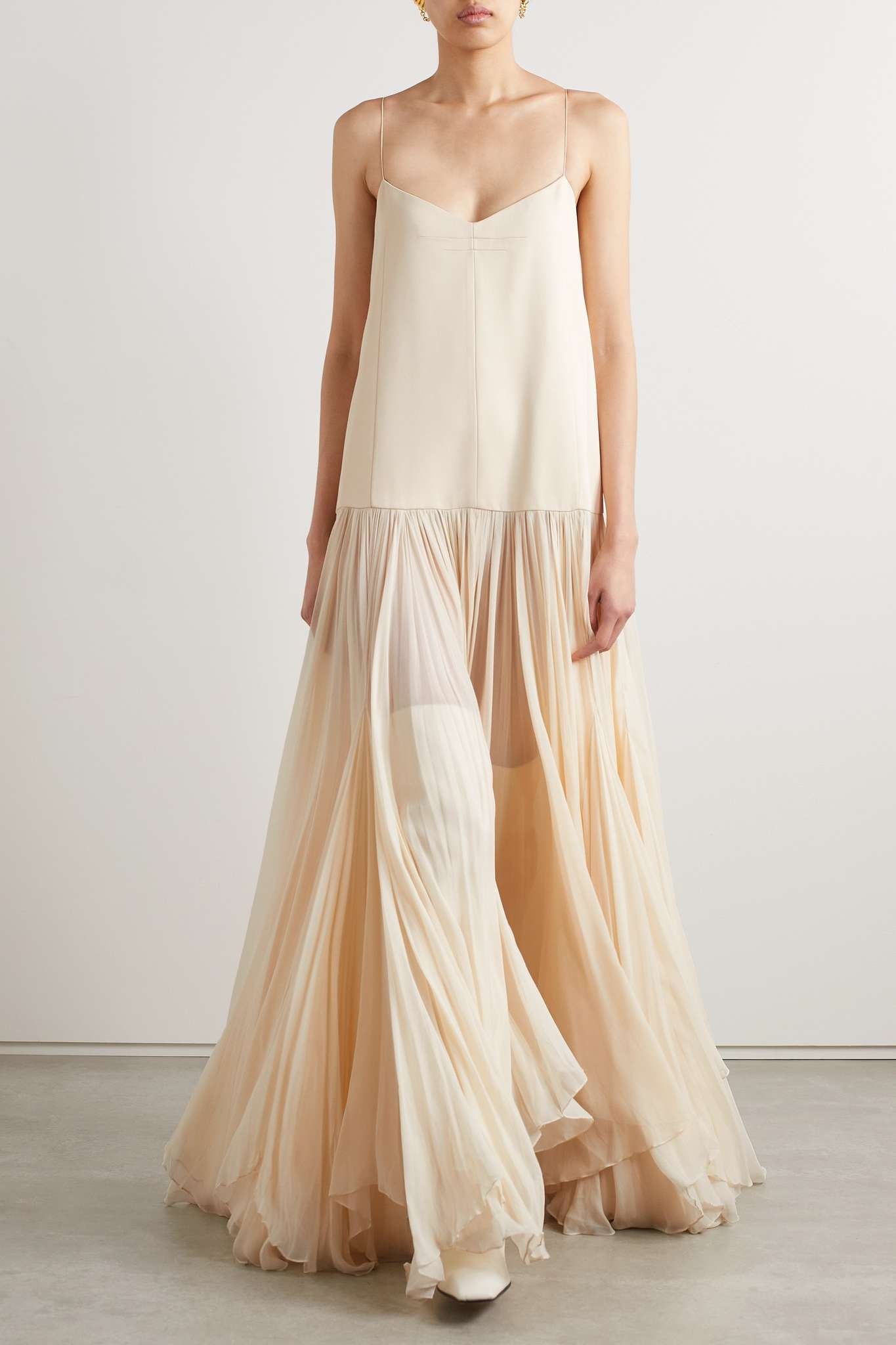 KHAITE Zeke pleated crepe de chine and crepe maxi dress