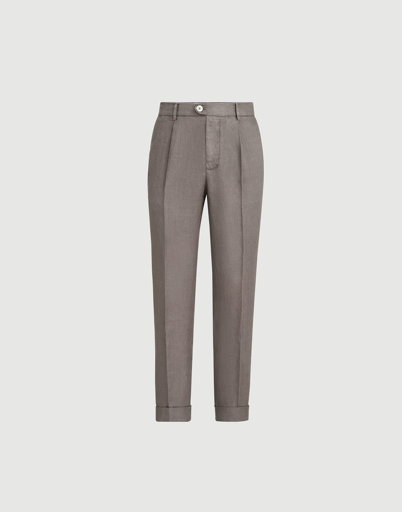 Garment-dyed trousers in linen gabardine with pleat 1
