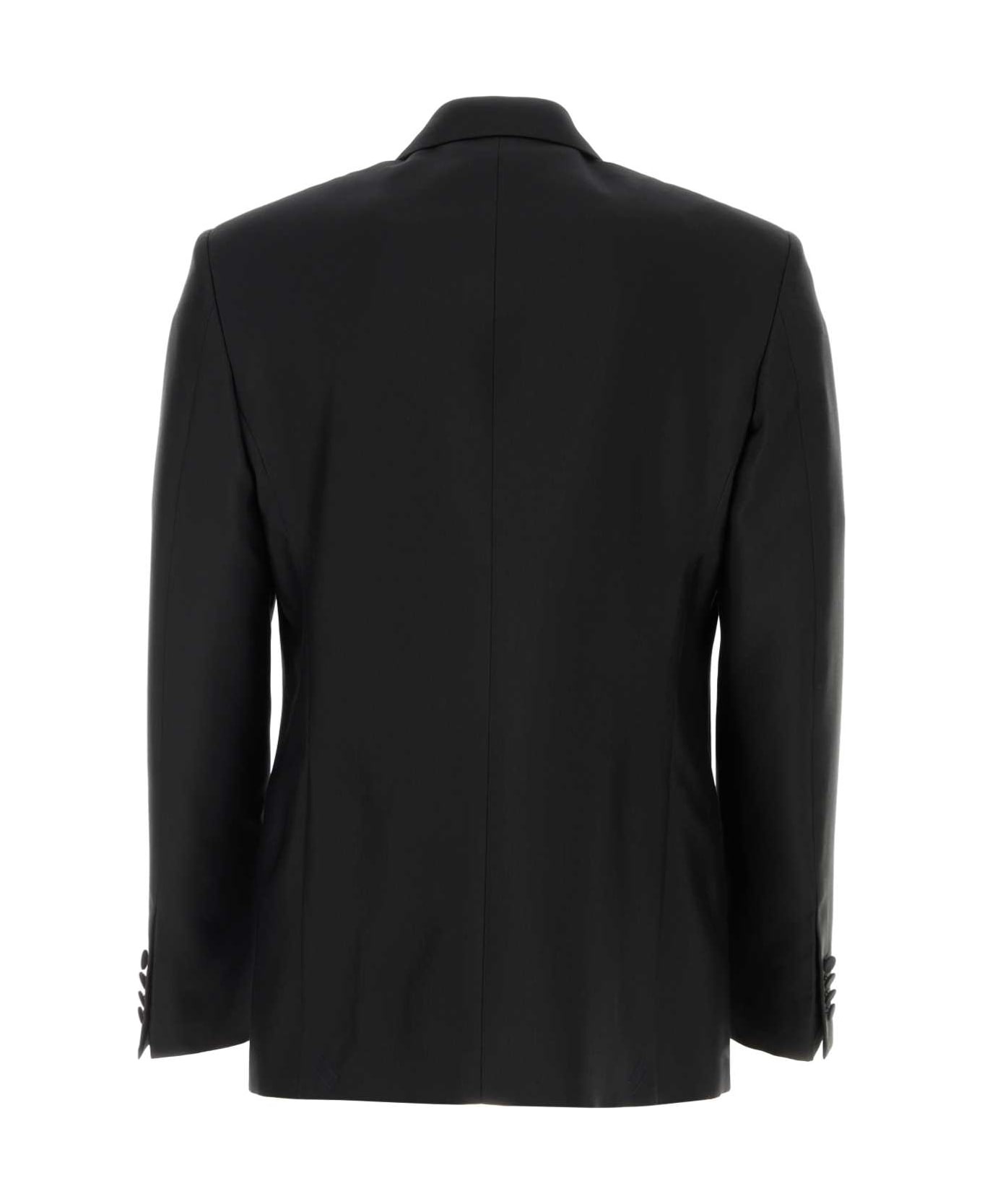 Black Wool Blend Blazer - 2
