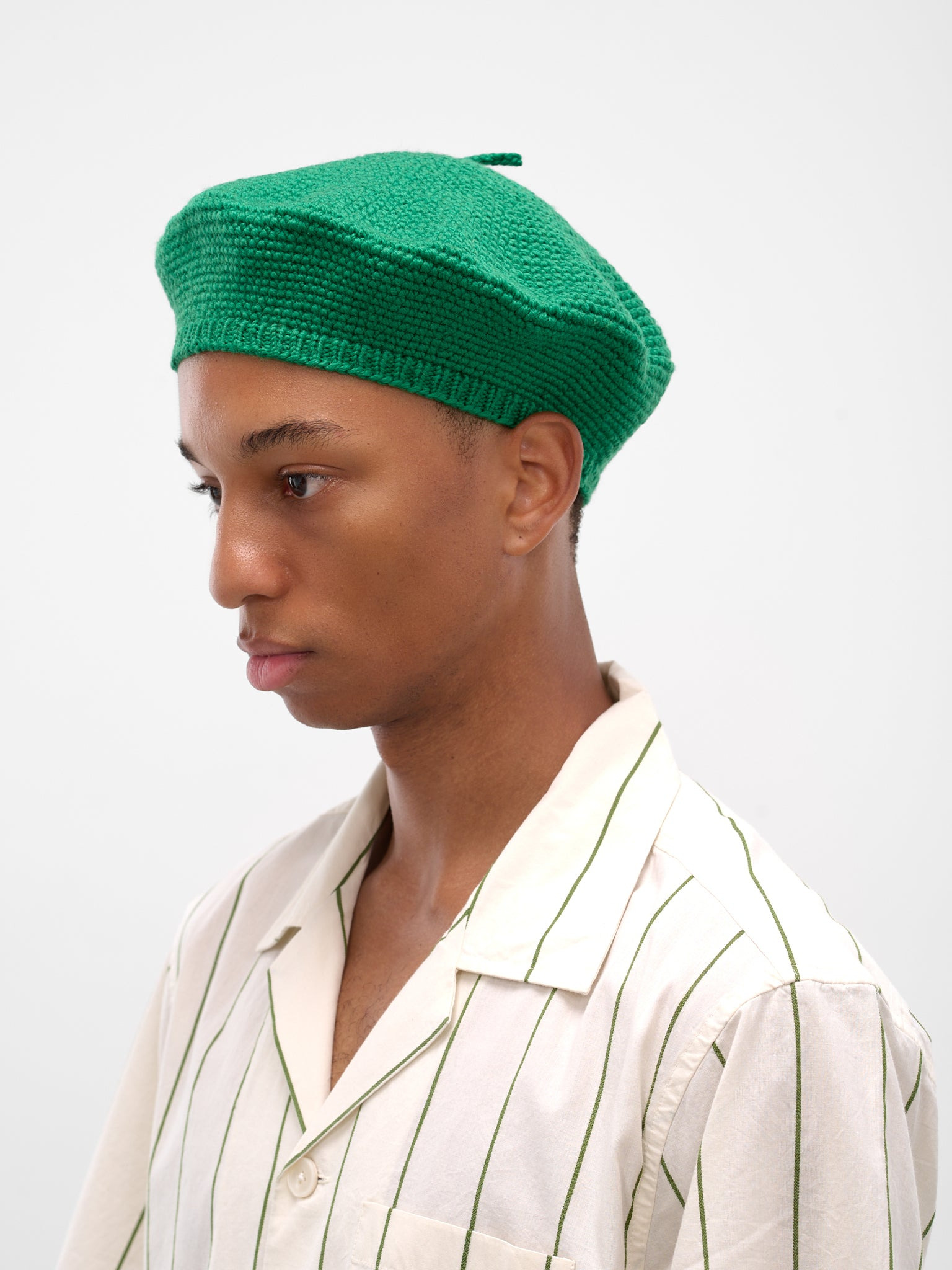Green Merino Wool Crochet Berete - 2