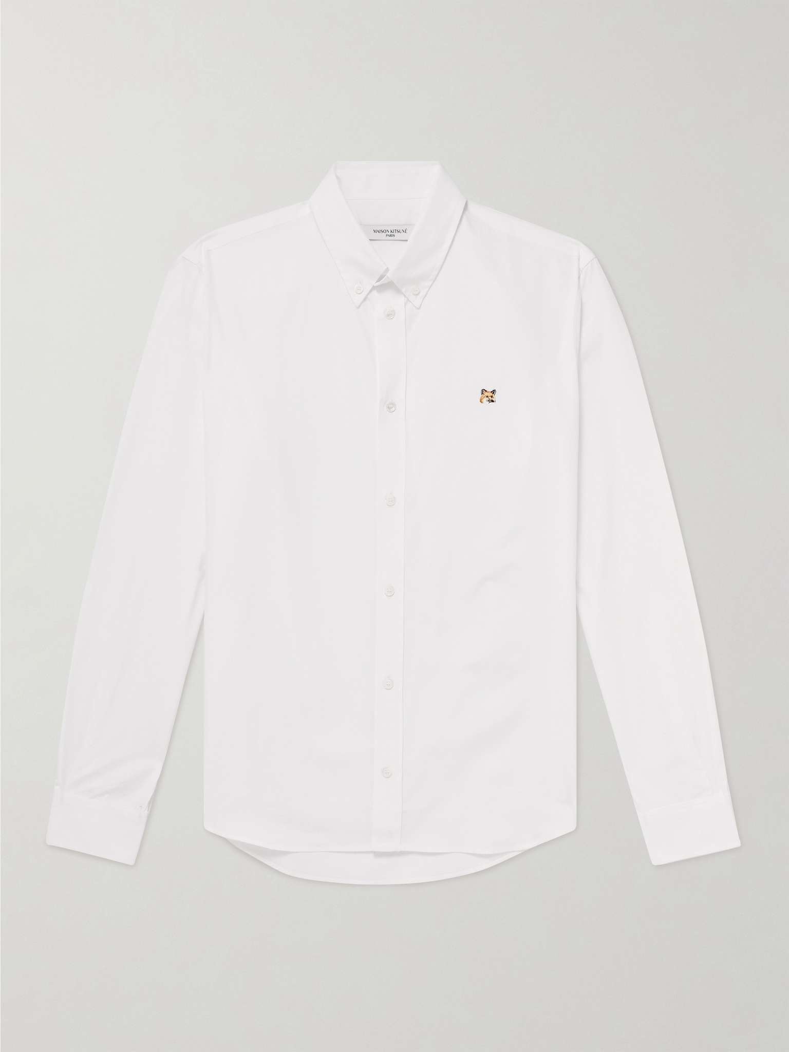 Maison Kitsuné Button-Down Collar Logo-Embroidered Cotton-Poplin