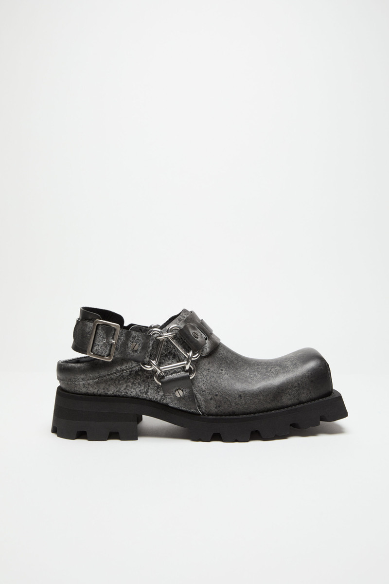 Leather buckle mule - Black/white 1