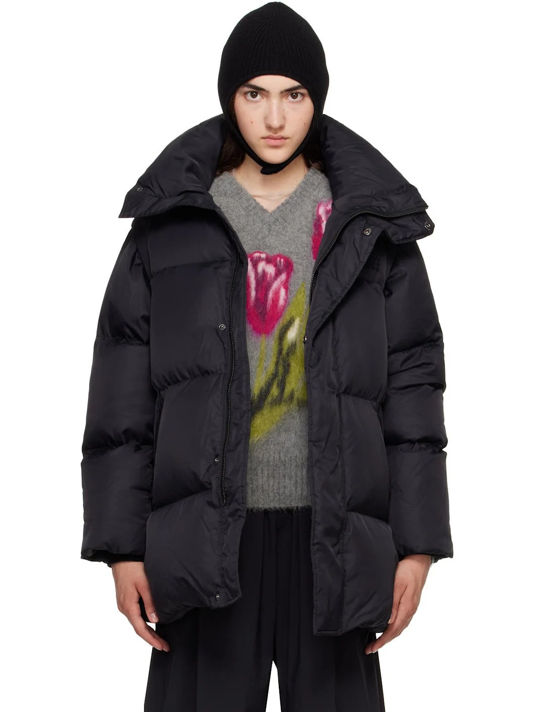 Black Nylon Down Puffer Jacket - 1