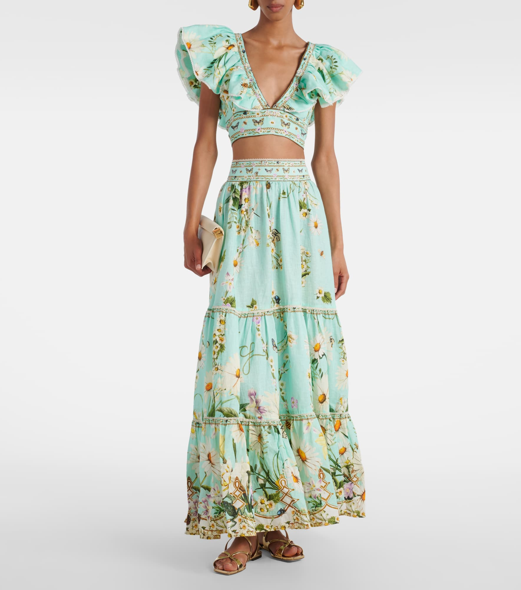 Floral tiered linen maxi skirt - 2