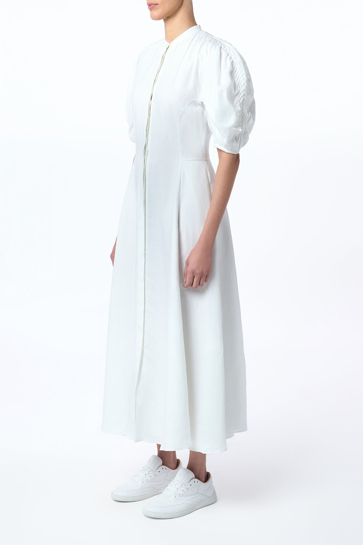 Arabella Shirtdress in White Aloe Linen - 4