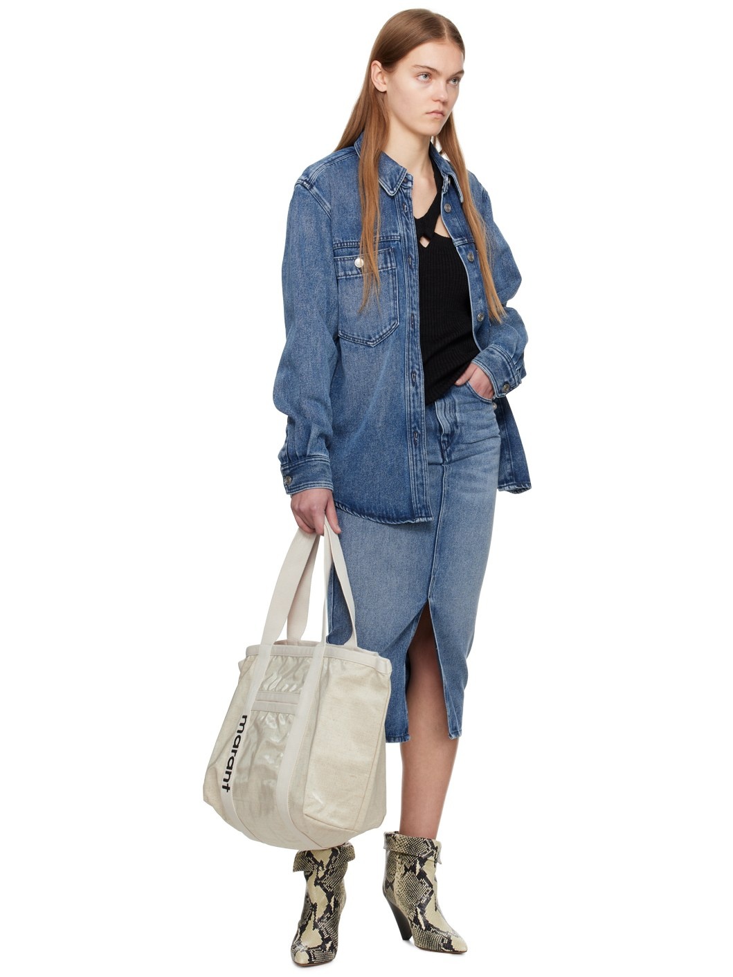 Blue Tilauria Denim Midi Skirt - 4