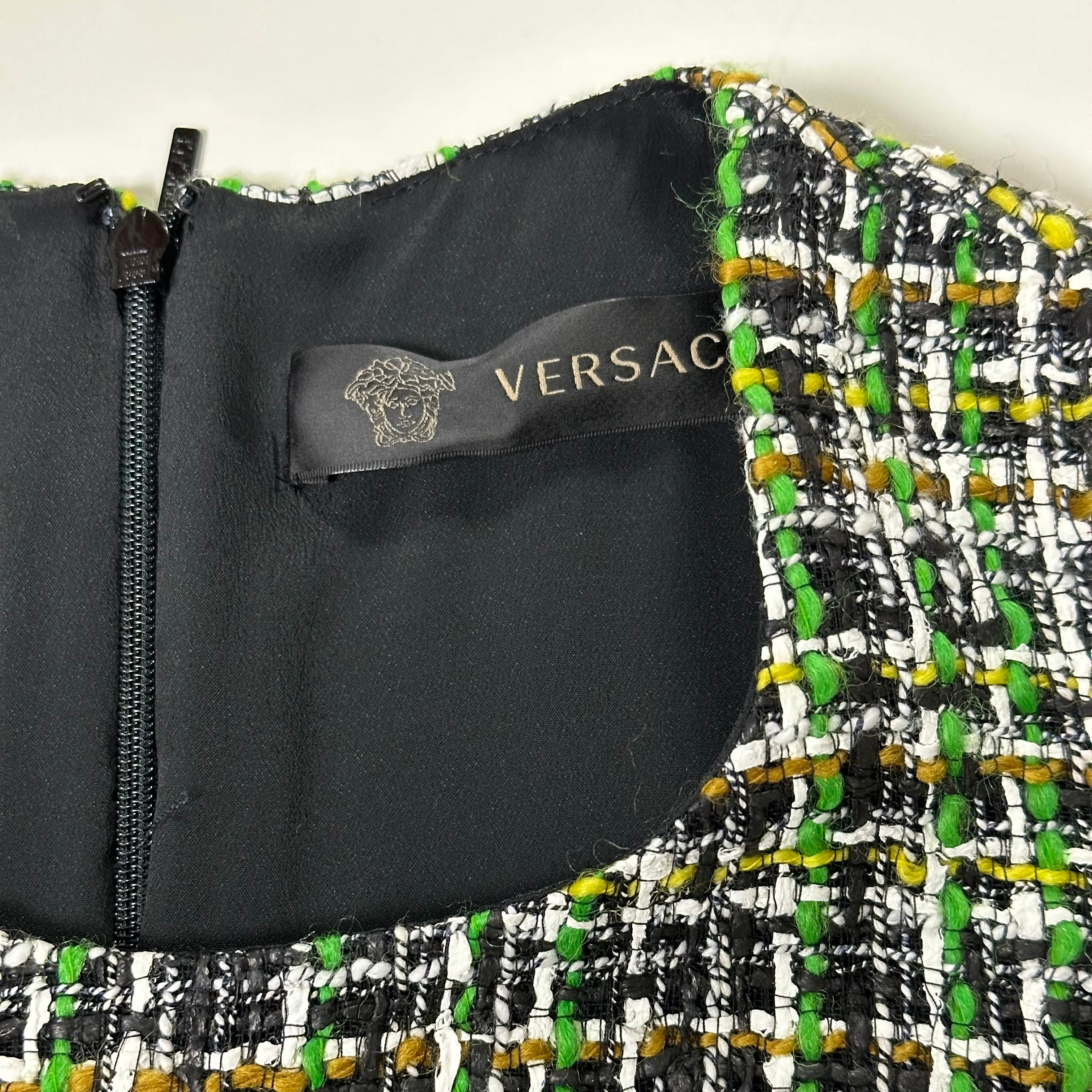 VERSACE Resort 2020 Studded Leather Tweed Mini Dress - 5