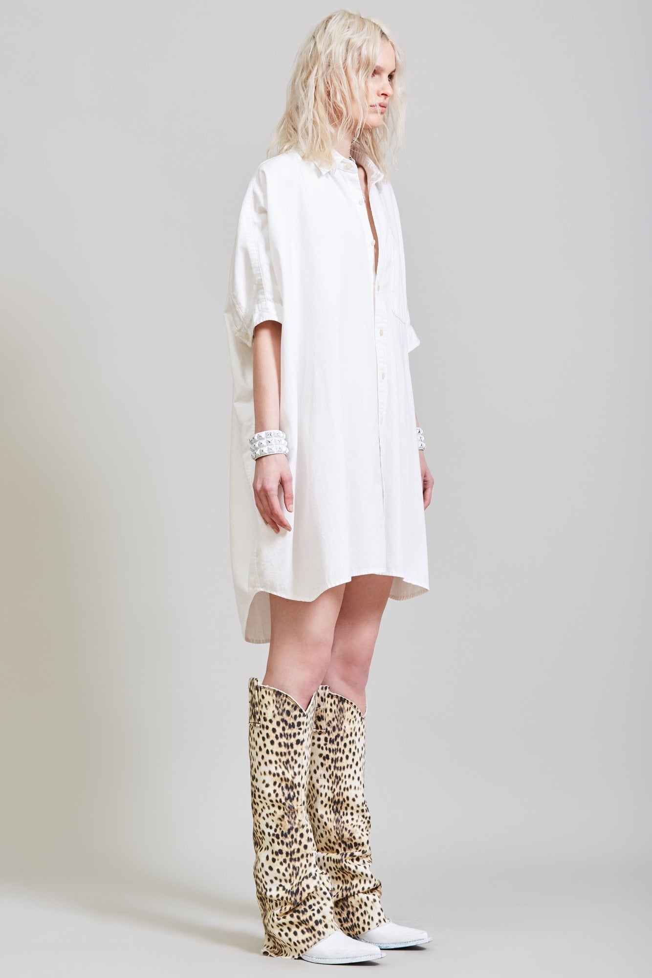 Oversized Boxy Button Up Dress - White | R13 Denim - 4