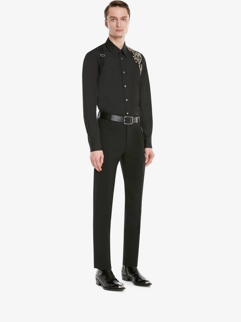 Men's Cotton Poplin Tree Graffiti Harness Shirt in Black 3