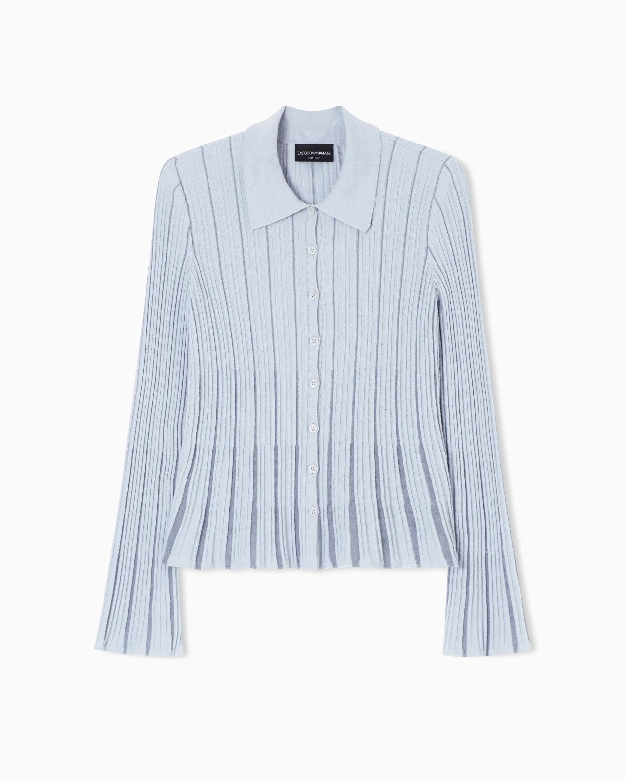 CLASSIC COLLAR CARDIGAN IN VANISÉ RIBBED KNIT - 1