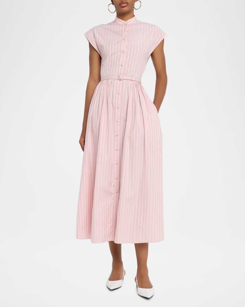 ADAM LIPPES Genevieve Striped Cotton Pleated Midi Shirtdress With Belt outlook