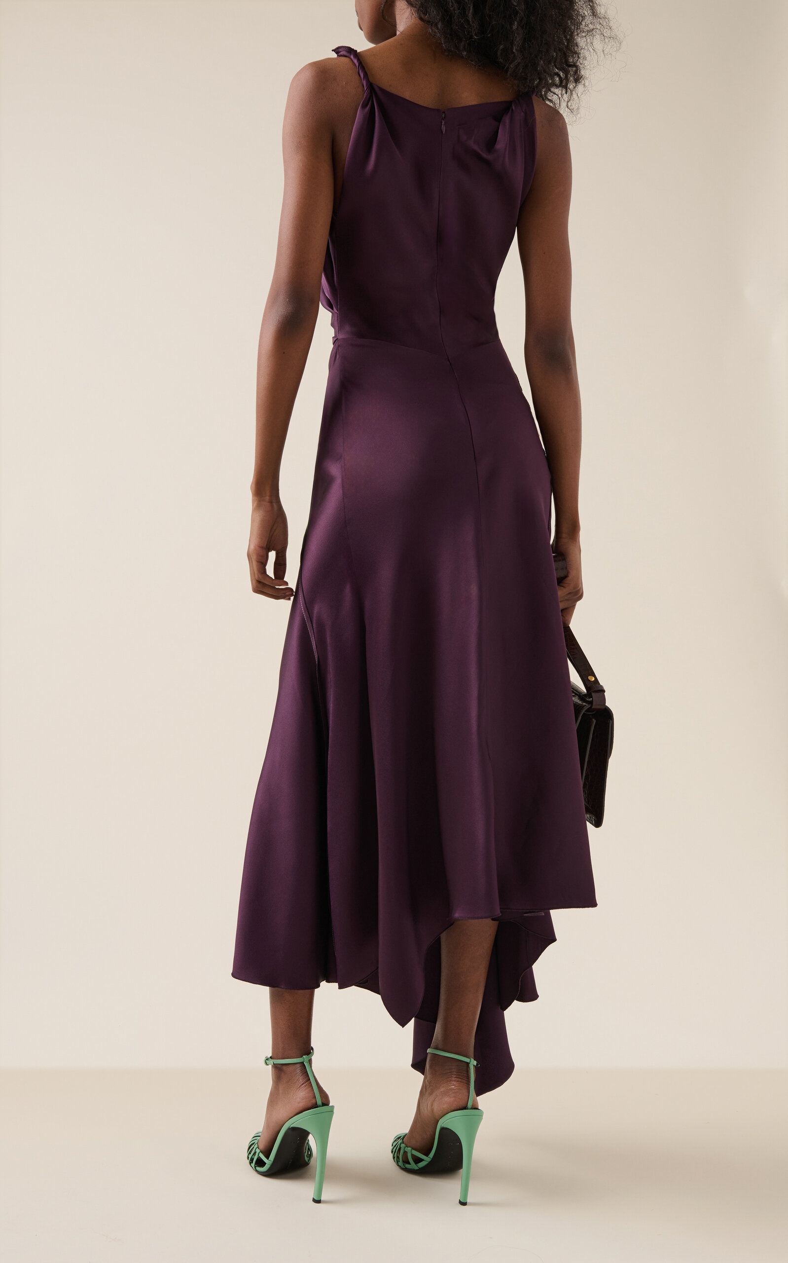 Asymmetric Draped Satin Midi Dress berry - 5