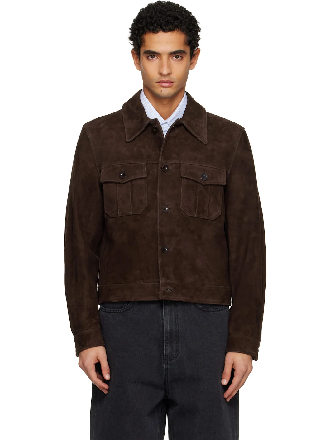 Brown Trucker Suede Jacket - 1