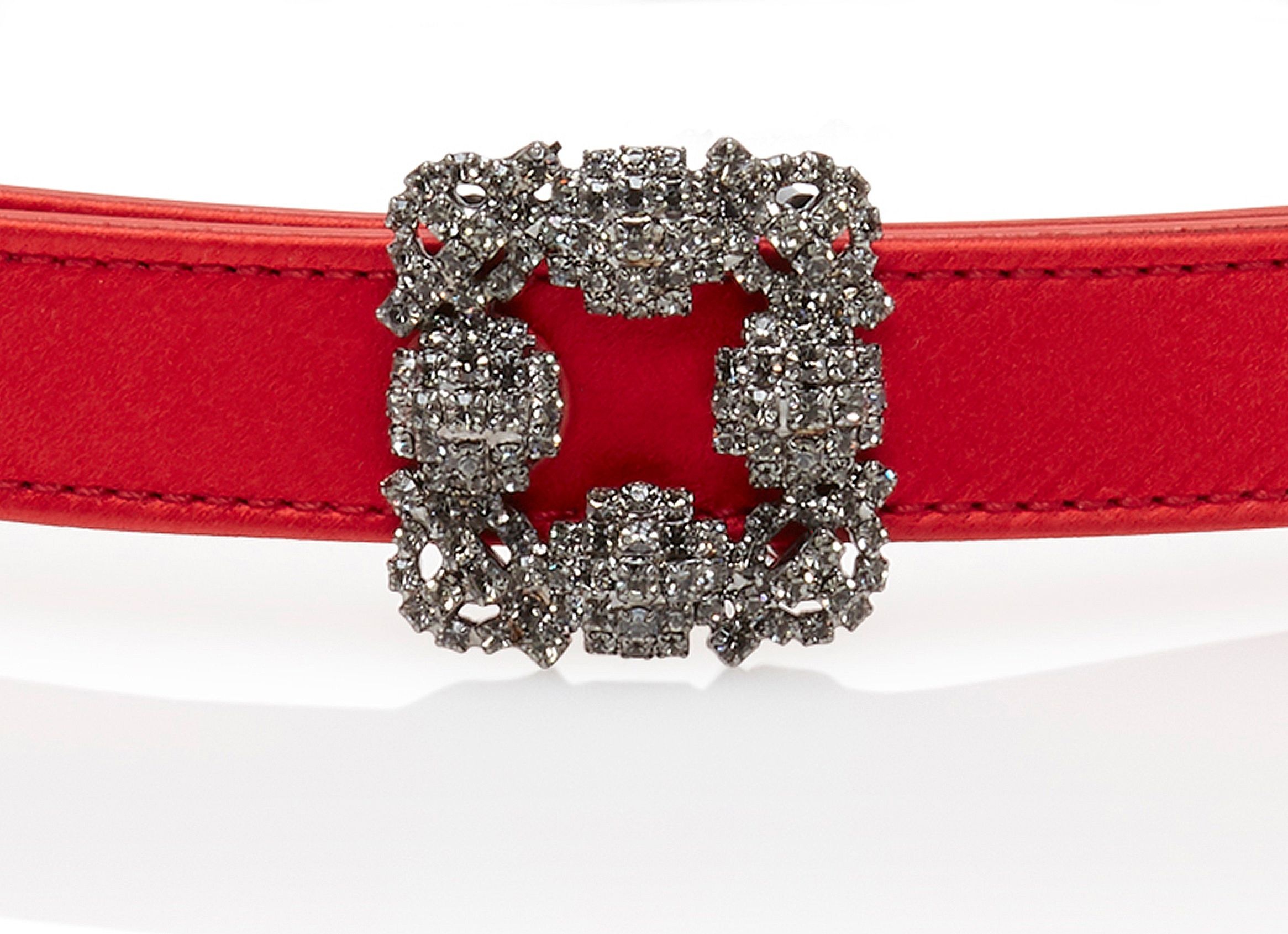 Red Satin Crystal Buckled Belt - 4