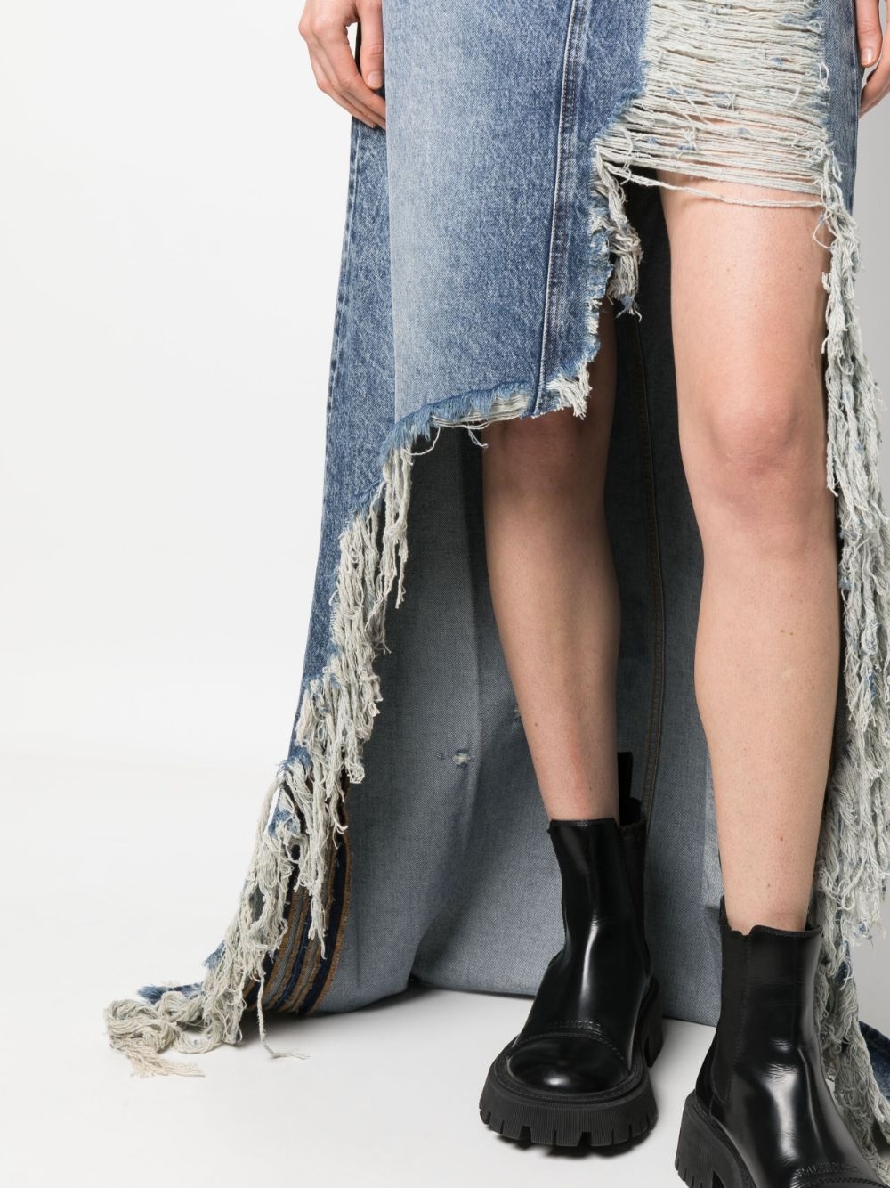 distressed denim maxi skirt - 5