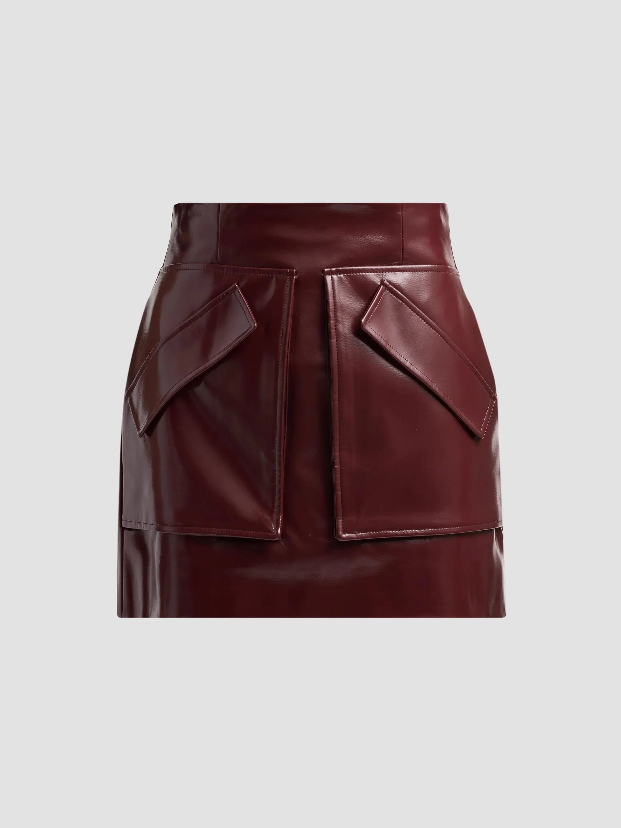 Women's Cherry Faux Leather Mini Skirt - Burgundy - 1