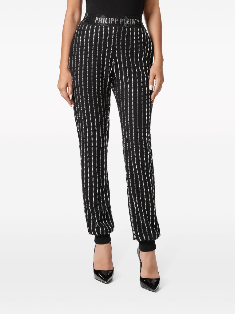 logo-print strap crystal-embellished track pants - 3