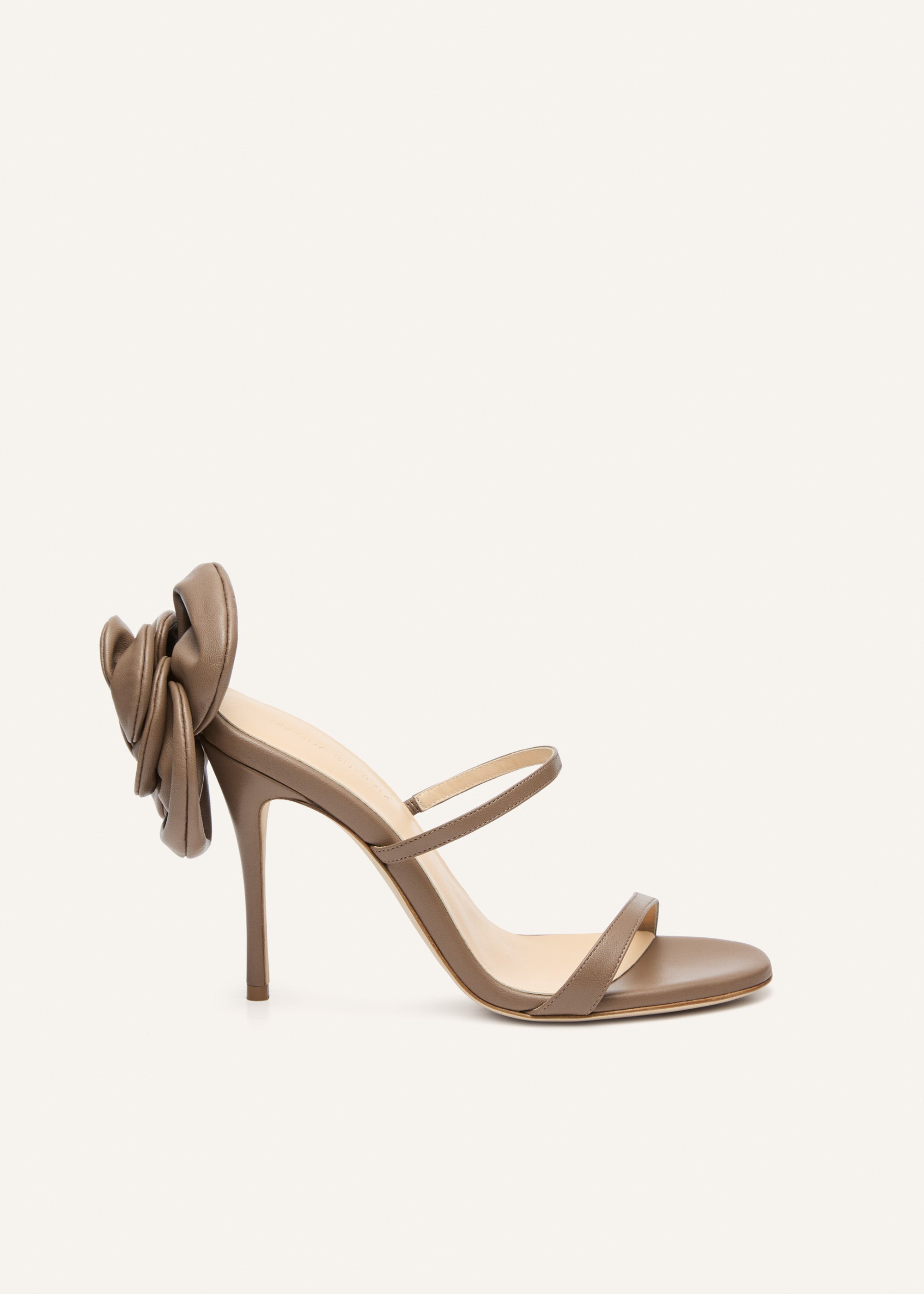 Flower heel leather sandals in taupe - 1