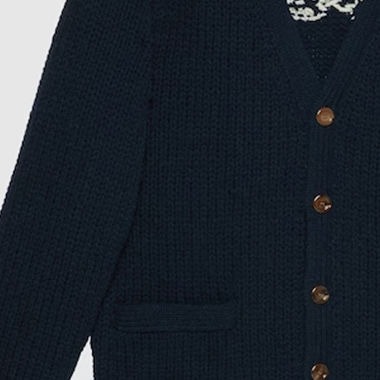 Gucci Knit Wool Cardigan With Gucci Intarsia 'Dark Blue' 761541-XKDK4-4492 - 5