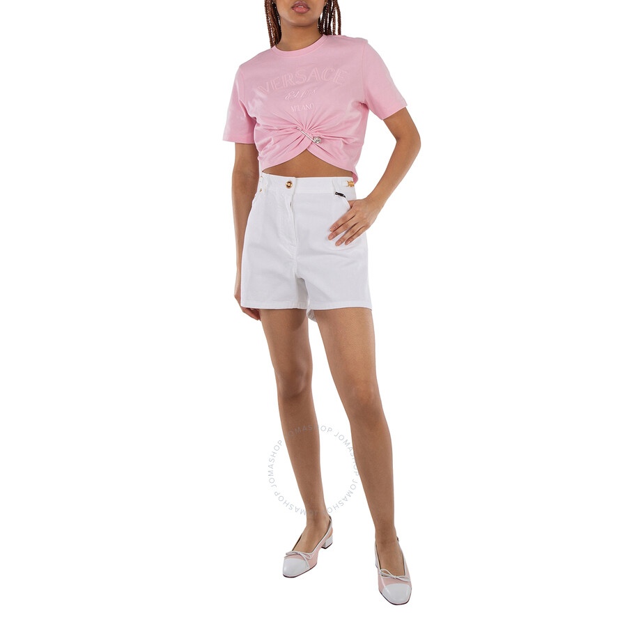Versace Logo Applique High-Rise Denim Shorts - 4