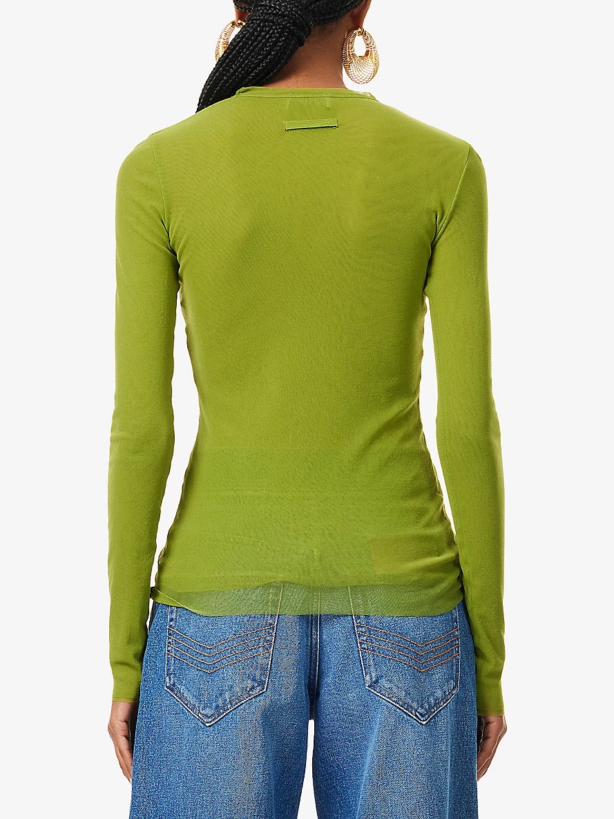 Spiral-Embellishment Long-Sleeves Woven Top - 4