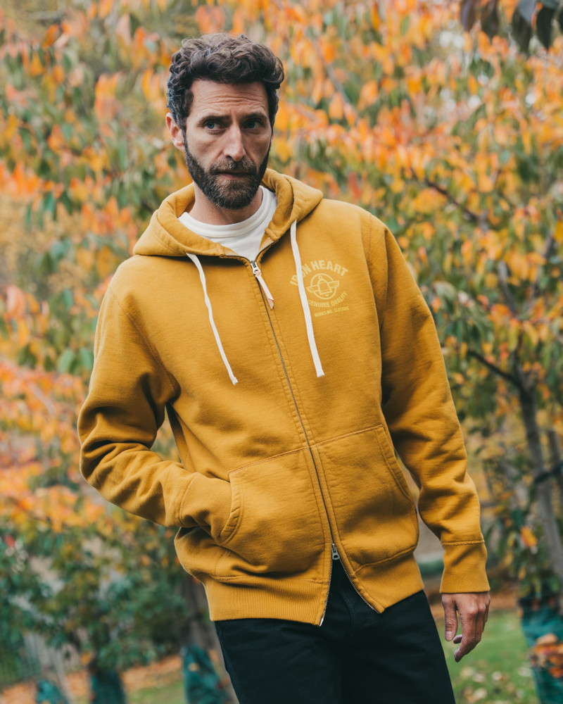 IHSW-81L-MUS PRINTED 14OZ ULTRA HEAVYWEIGHT LOOPWHEEL COTTON ZIPPERED HOODIE - MUSTARD 4