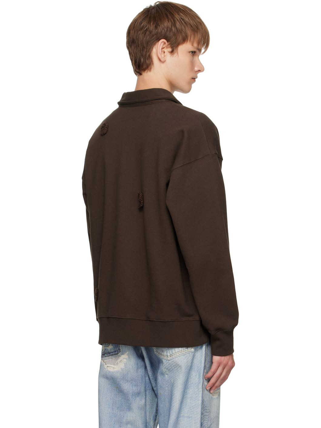 Brown Daisy Quarter Zip Sweatshirt - 3