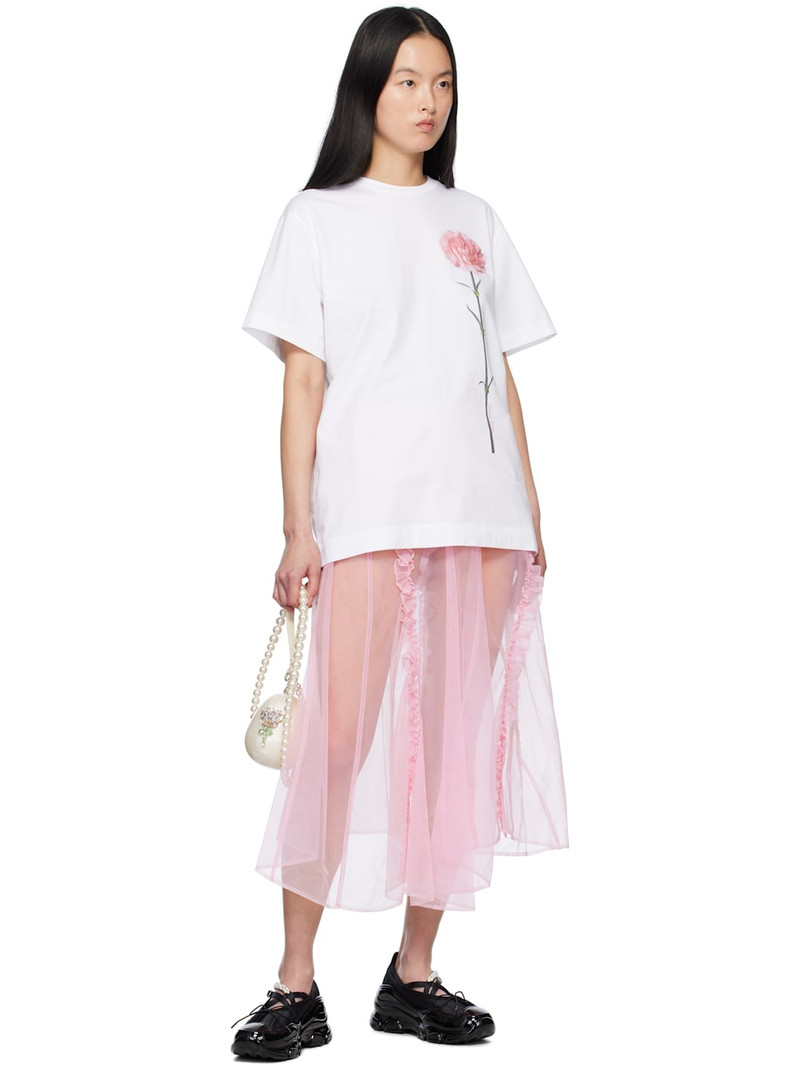 Simone Rocha White Carnation Print Short Sleeve T-shirt outlook