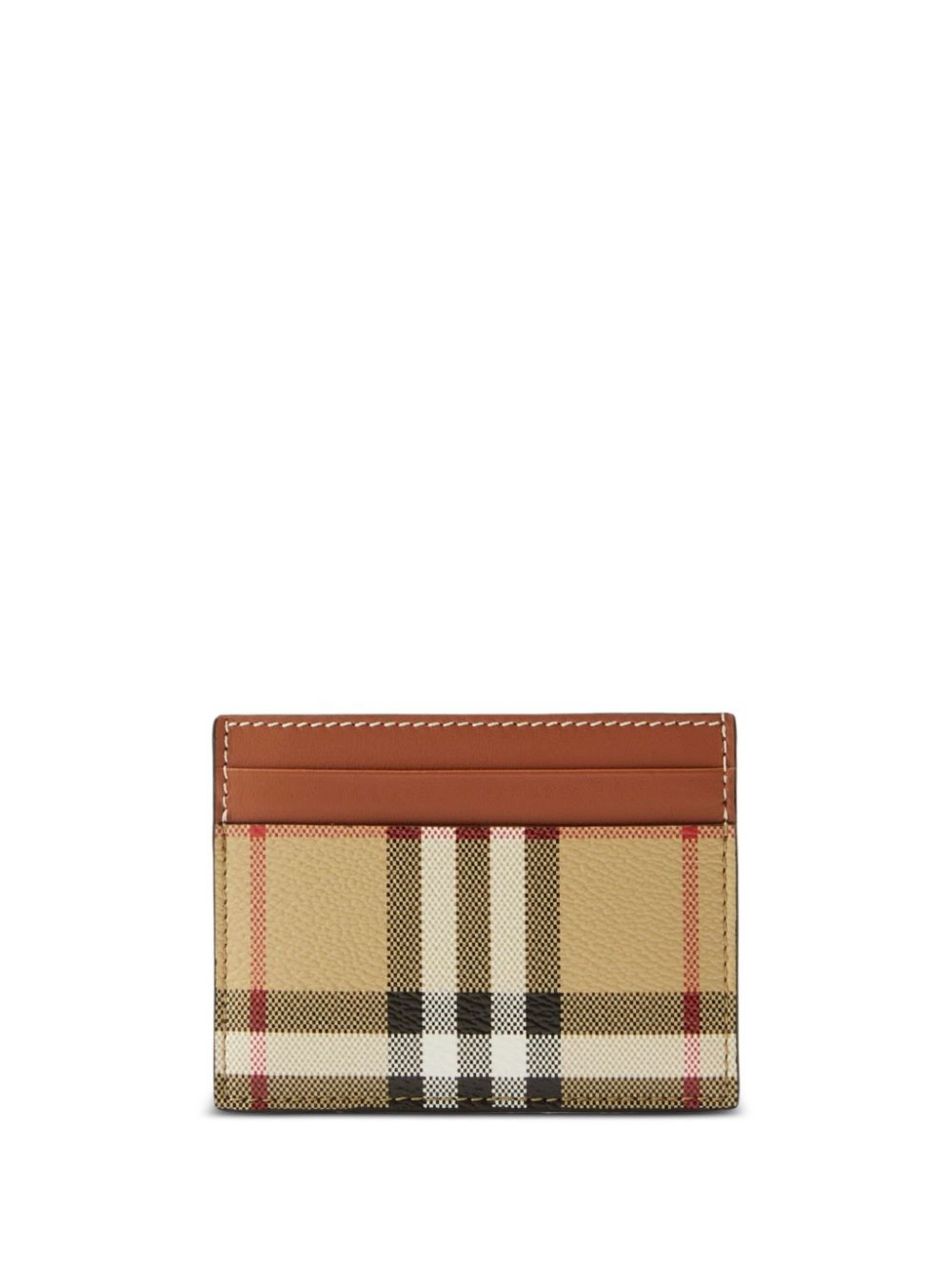 Neutral Check and Leather Card Case - 1