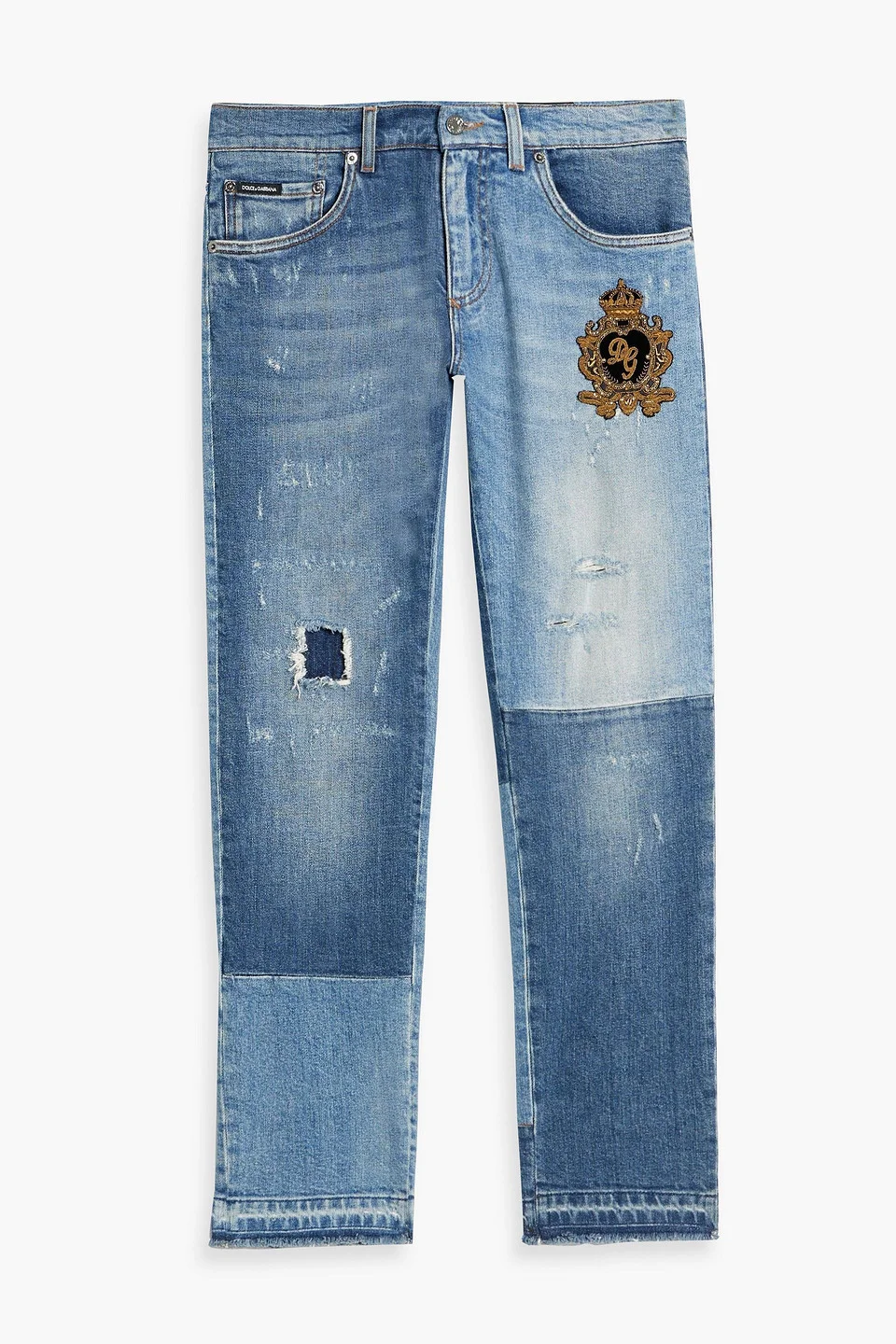 Slim-fit distressed patchwork-effect denim jeans - 1