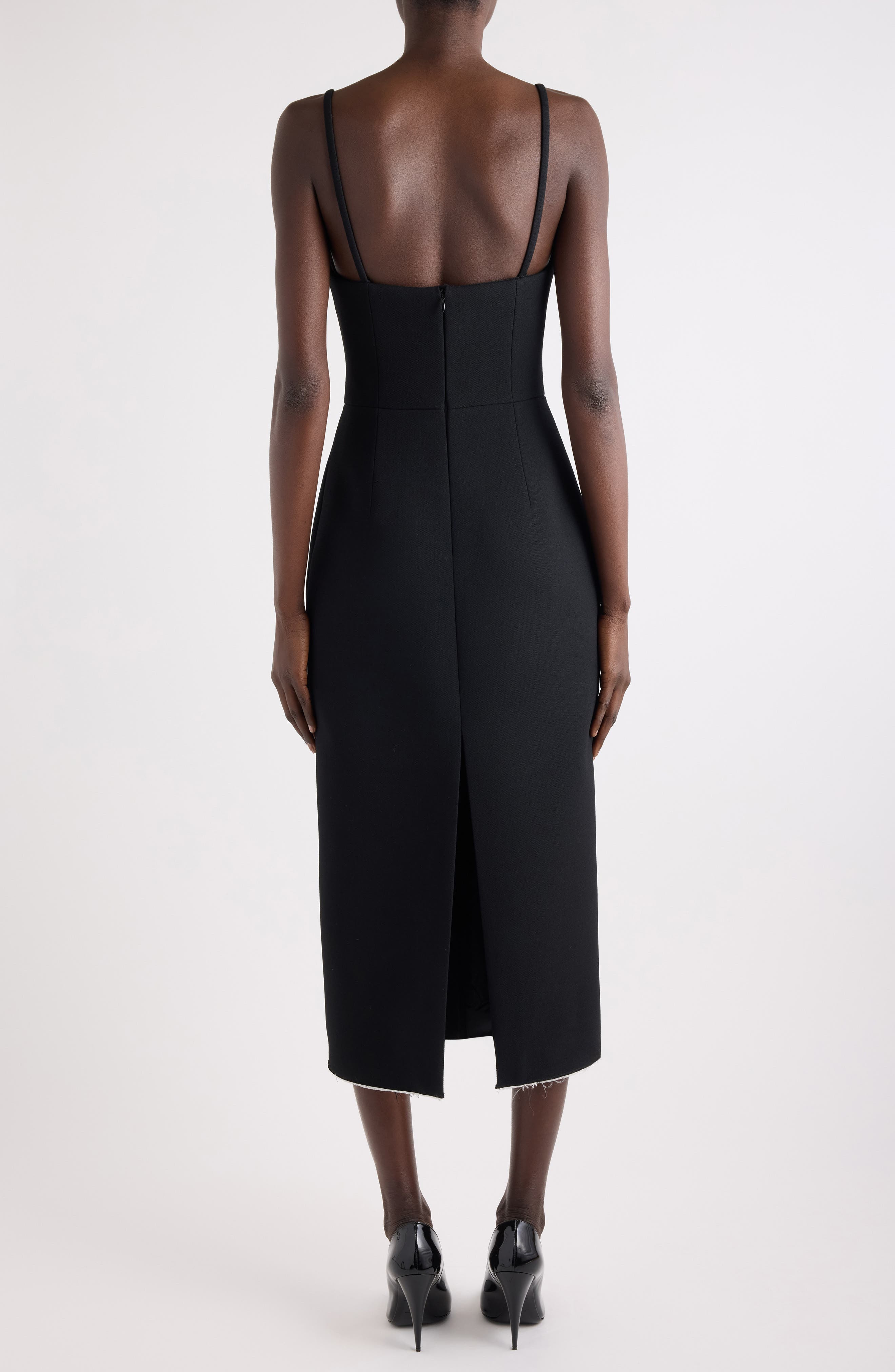 Givenchy Raw Edge Stretch Crepe Midi Dress in Black at Nordstrom - 3