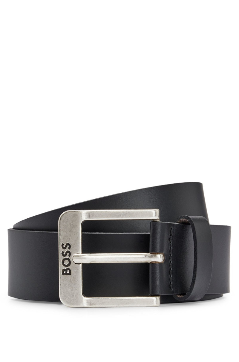 BUFFALO-LEATHER BELT WITH LOGO BUCKLE IN SILVER HARDWARE 1