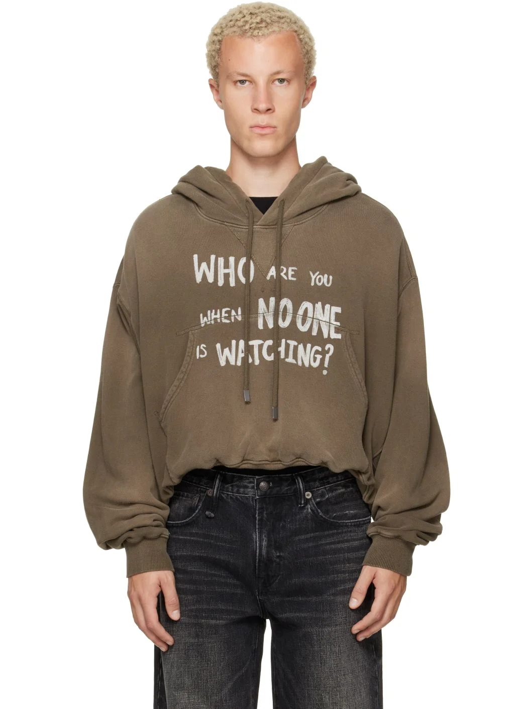 Khaki Balloon Popover 'Who Are You' Hoodie - 1