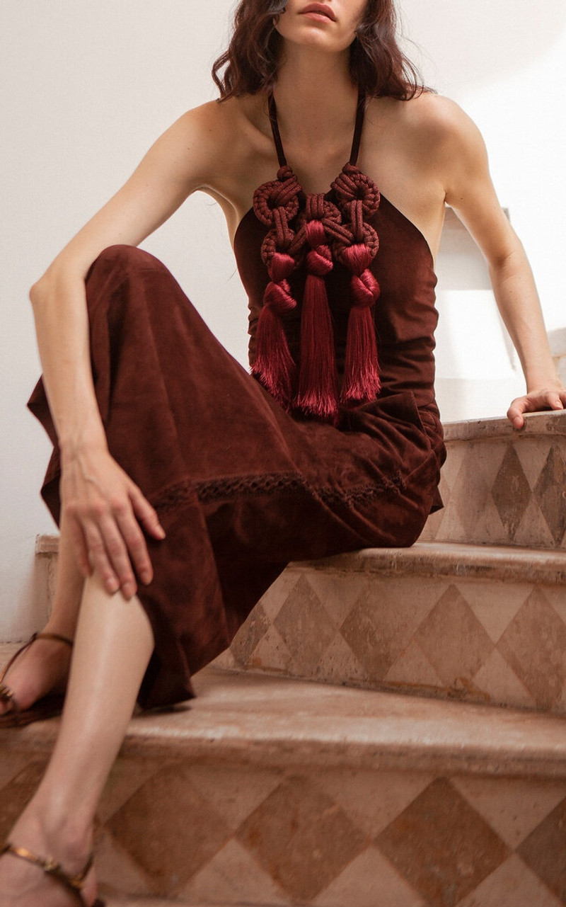 Johanna Ortiz Chocolate Kell Knot Suede Top brown outlook
