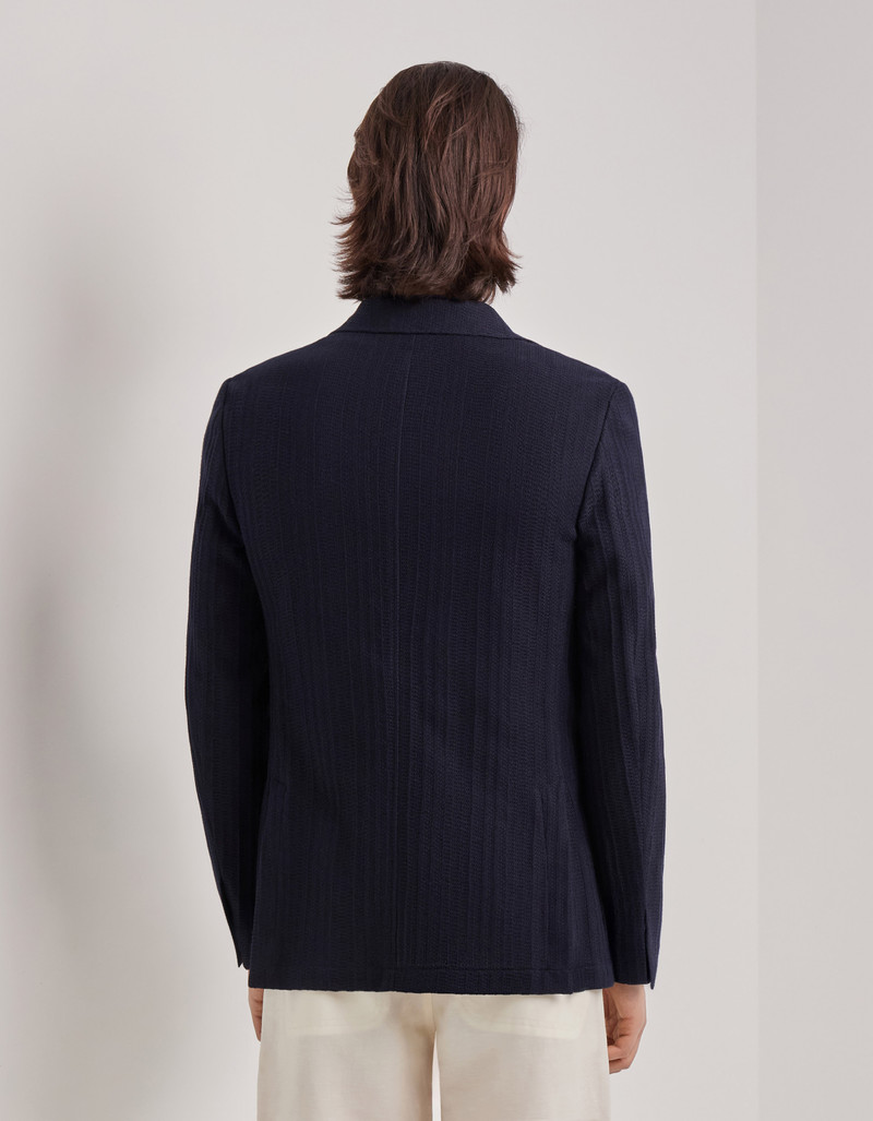 NAVY BLUE TRICOT-EFFECT COTTON JERSEY JACKET 4
