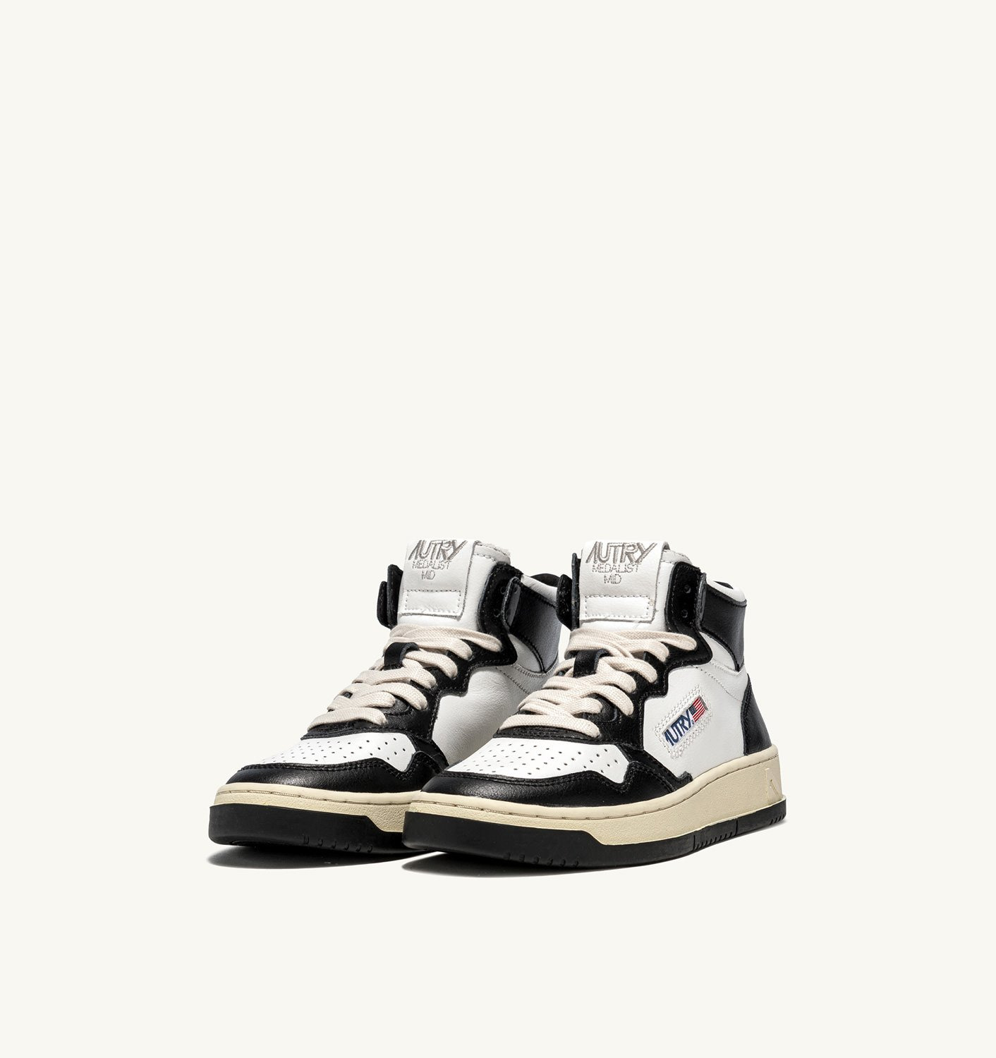 MEDALIST MID BICOLOR SNEAKERS IN WHITE AND BLACK LEATHER - 2