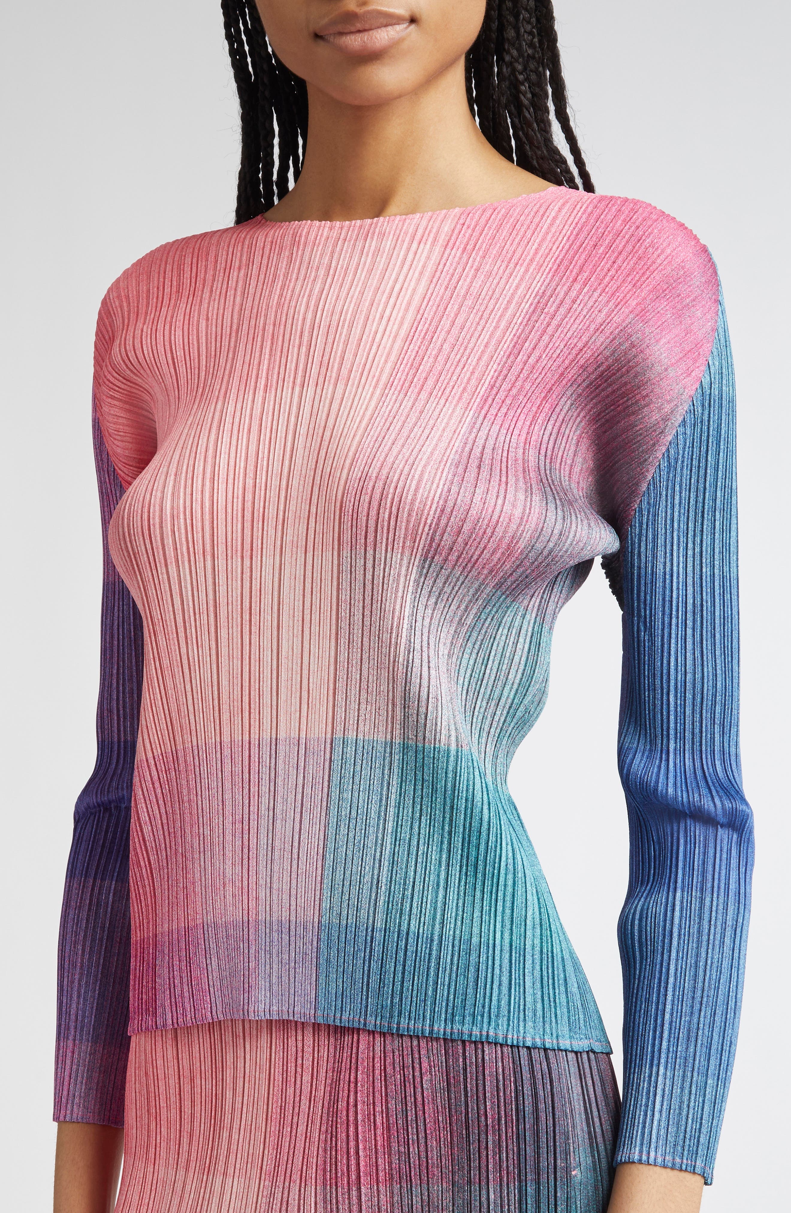 Pleats Please Issey Miyake Photon Pleated Long Sleeve Top in Pink at Nordstrom - 5