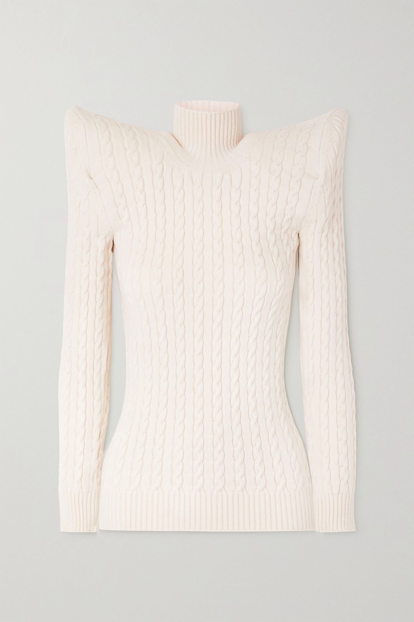 Cable knit-effect velvet turtleneck sweater - 1