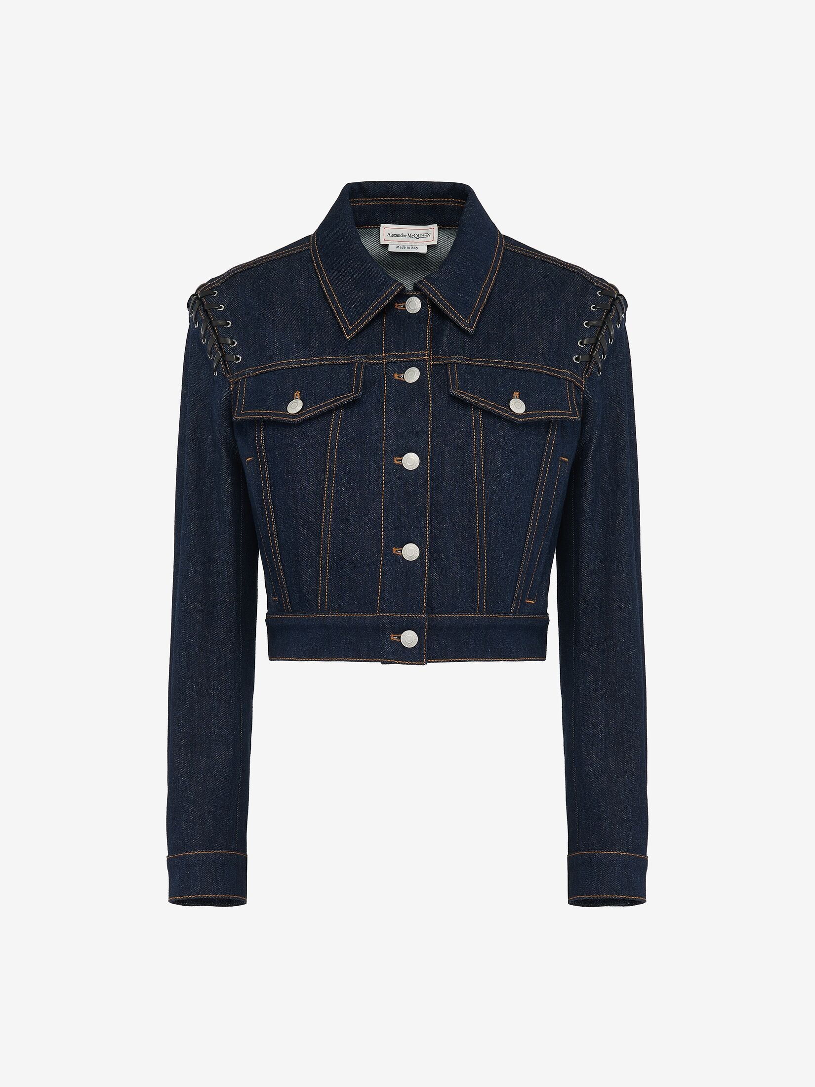 Women's Lace Detail Cropped Denim Jacket in Denim - 1