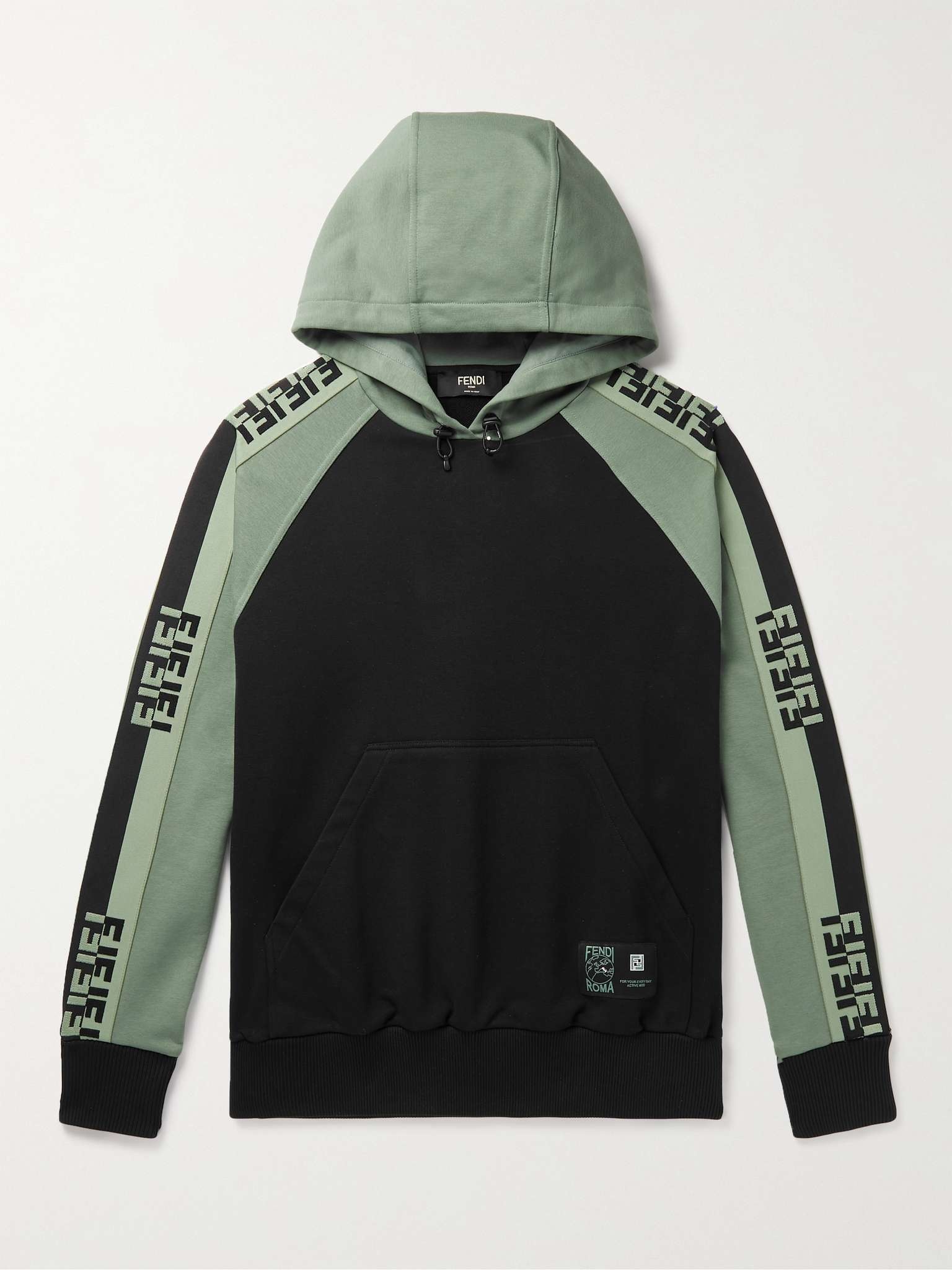 Two-Tone Logo-Jacquard Loopback Jersey Hoodie - 1