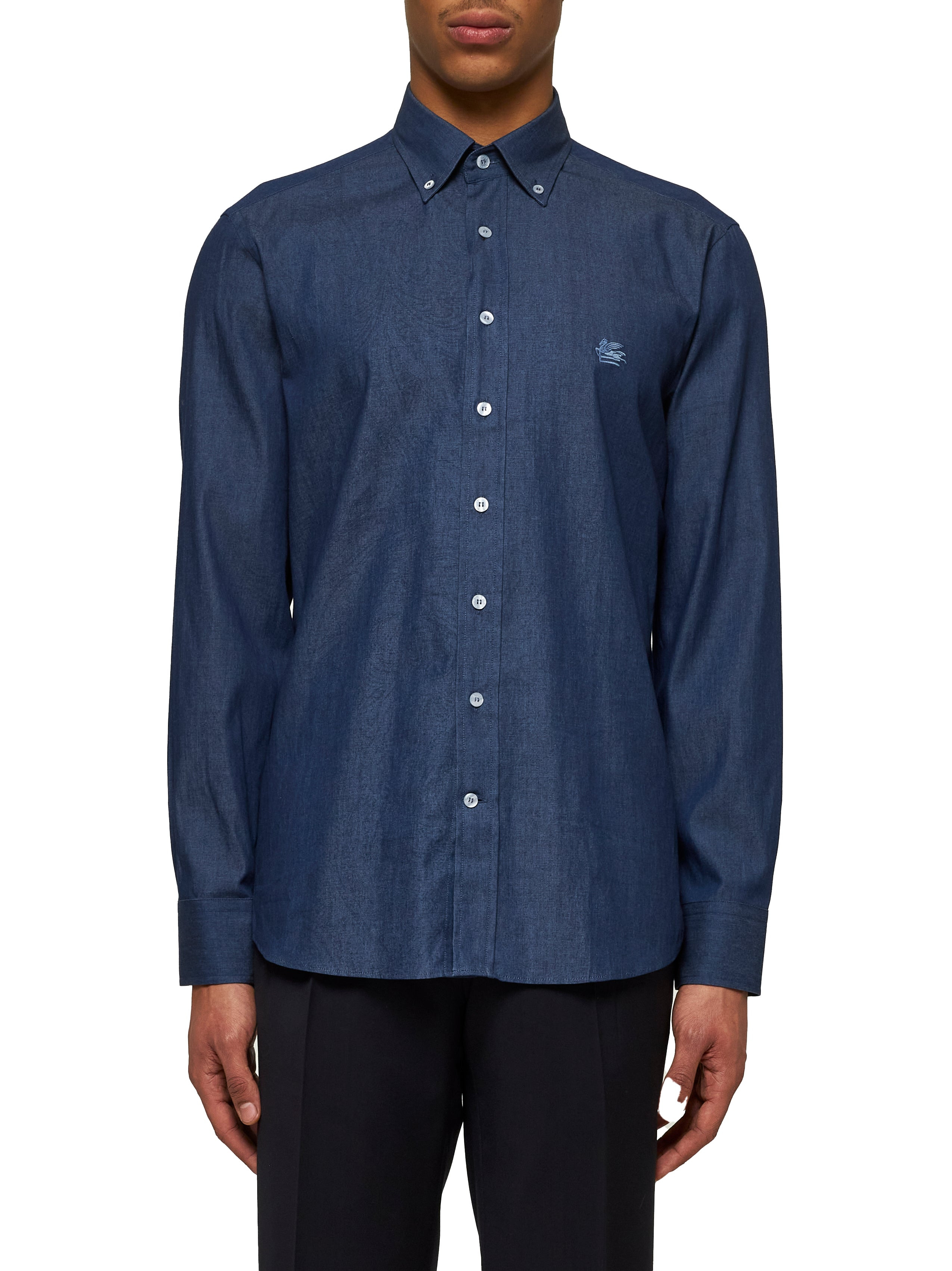 Blue Paisley print logo denim shirt - 3
