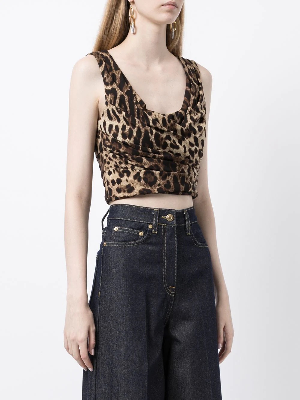 leopard-print draped crop top - 3